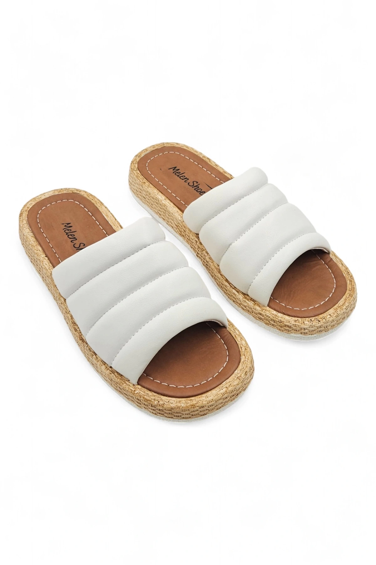 Diary Beyaz Bohem Tarzı Etnik Kadın Hasır Taban Yazlık Günlük Terlik