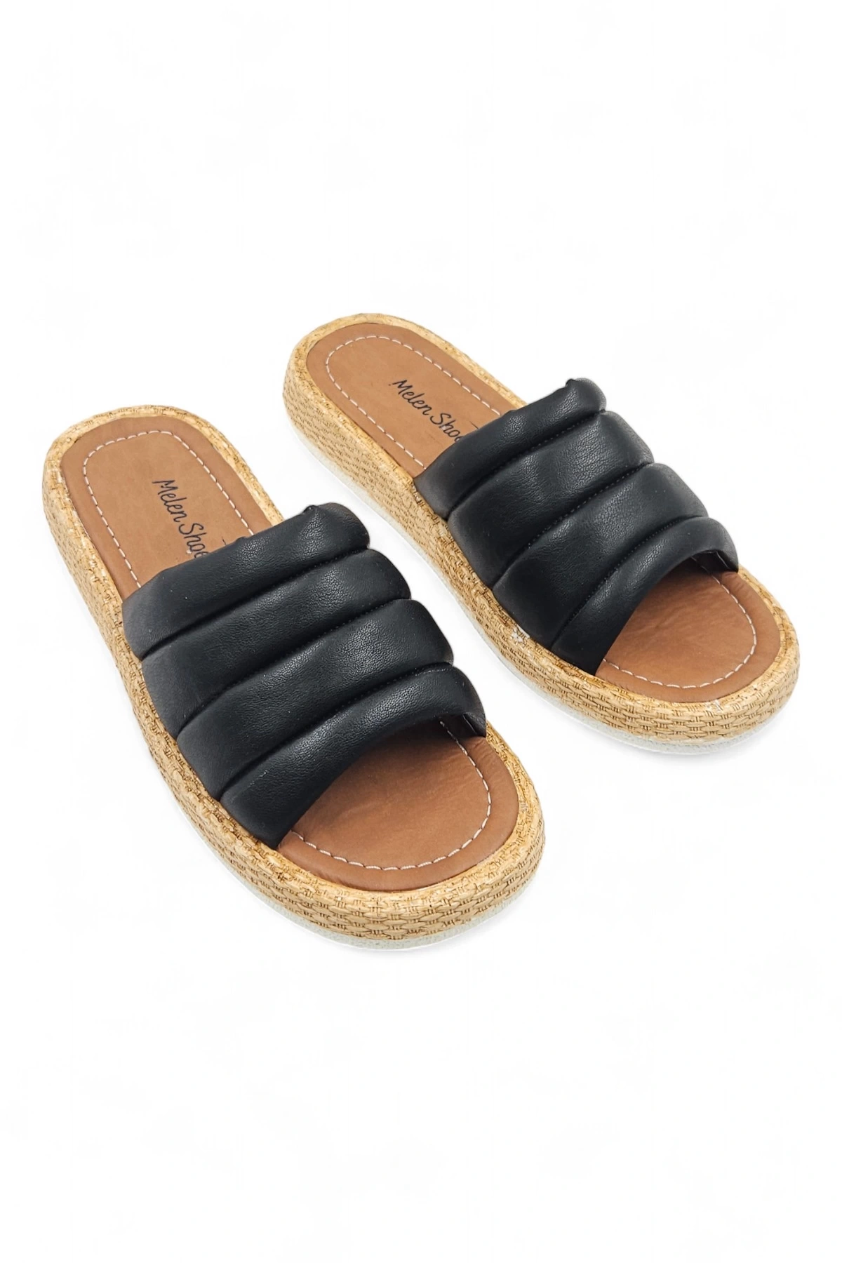 Diary Siyah Bohem Tarzı Etnik Kadın Hasır Taban Yazlık Günlük Terlik