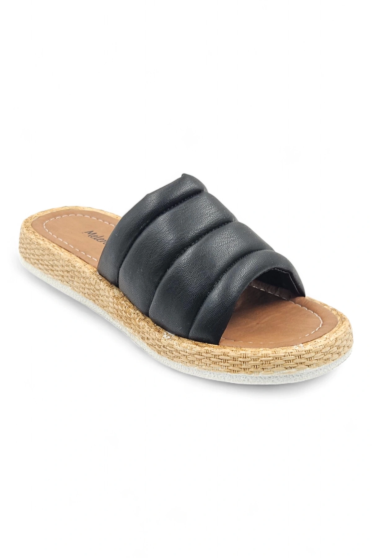 Diary Siyah Bohem Tarzı Etnik Kadın Hasır Taban Yazlık Günlük Terlik