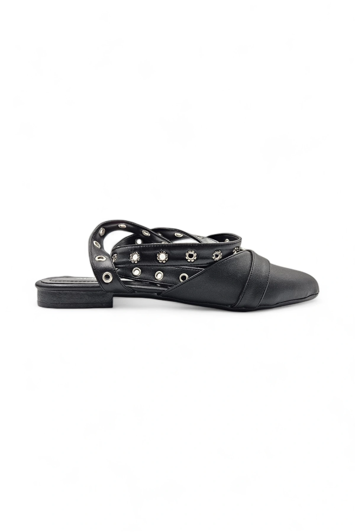 Fray Siyah Suni Deri Kadın Günlük Tokalı Bilek Dolama Rahat Babet Ayakkabı