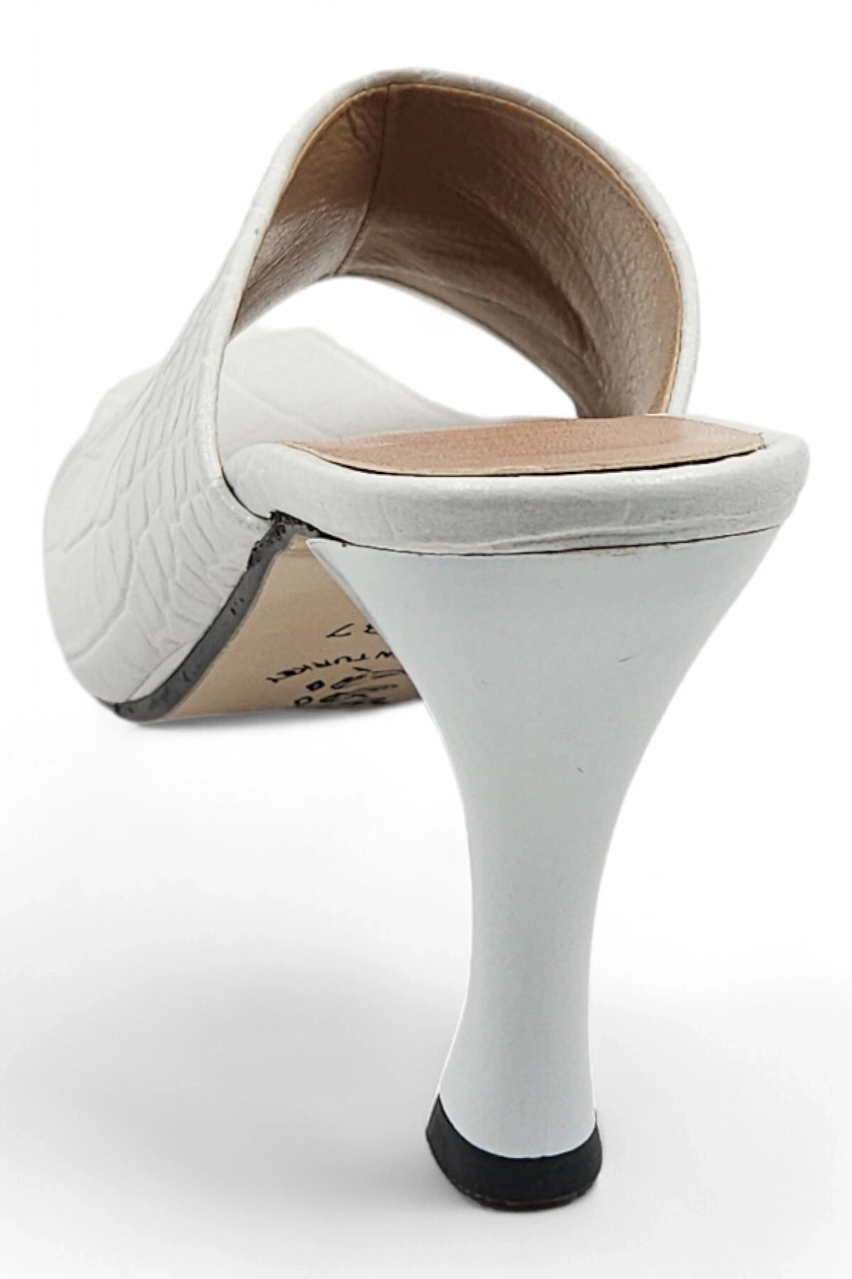 Easeful Beyaz Timsah Desenli Küt Burun İnce Topuklu Kadın Terlik