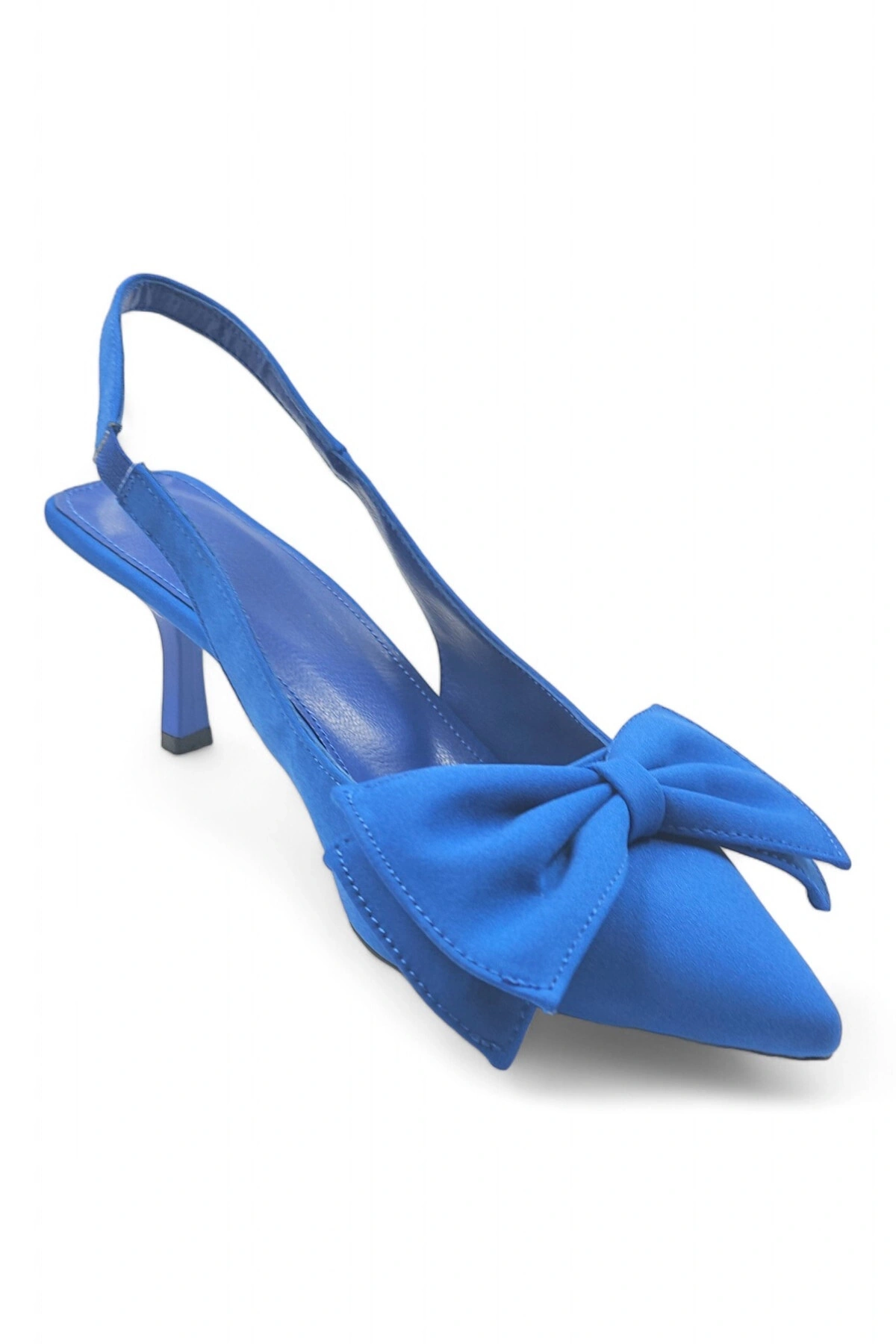 Elan Mavi Arkası Açık Fiyonk Detaylı Kadın Stiletto Topuklu Ayakkabı