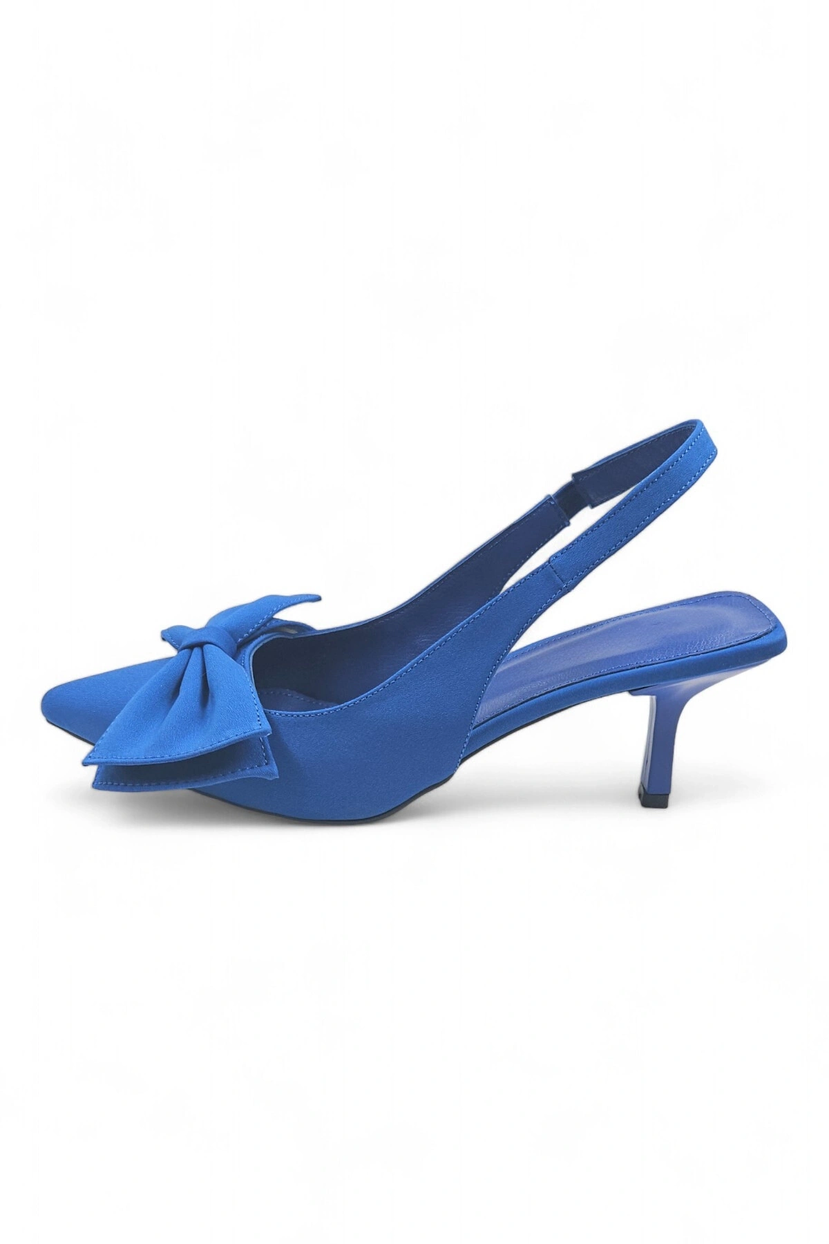 Elan Mavi Arkası Açık Fiyonk Detaylı Kadın Stiletto Topuklu Ayakkabı