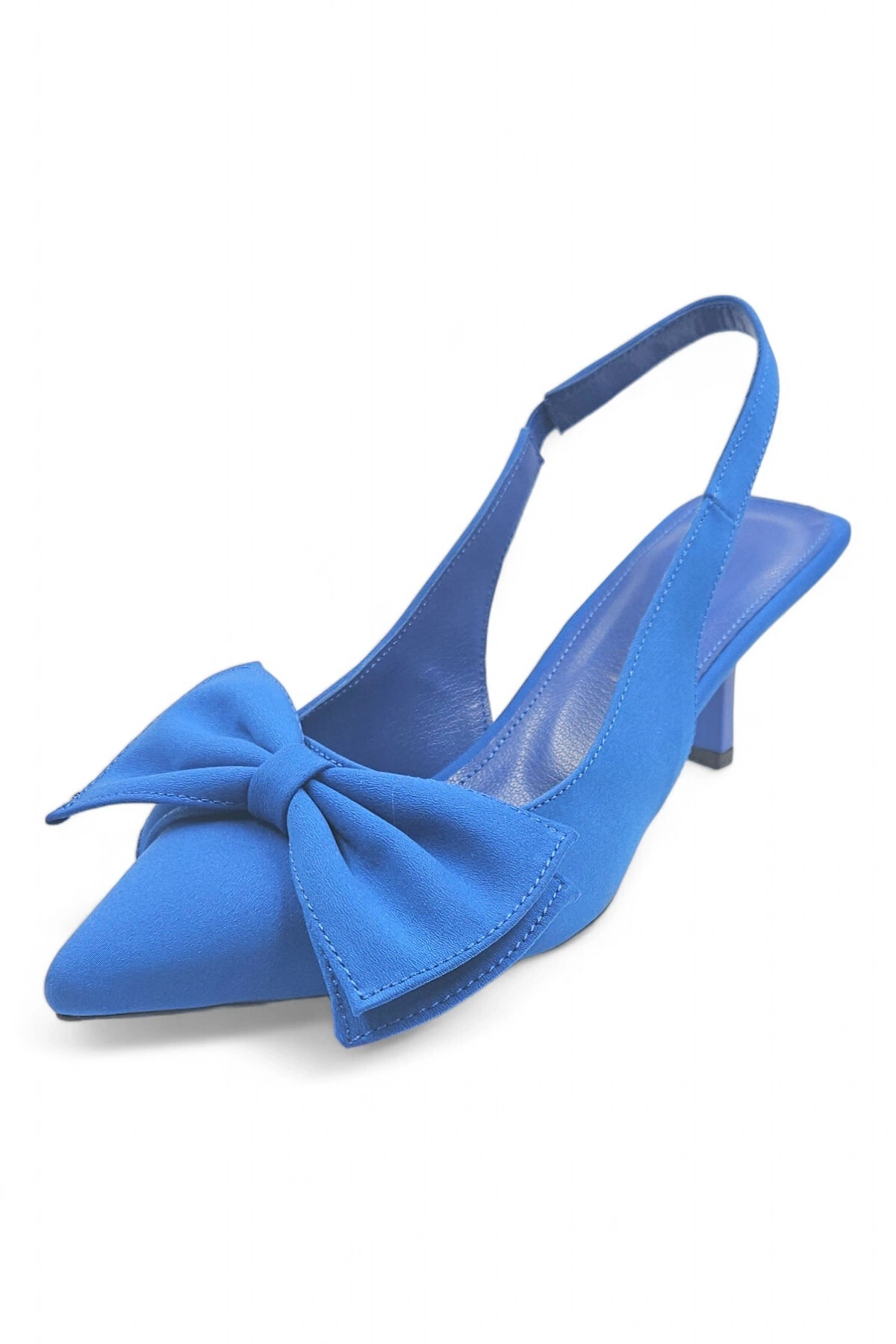 Elan Mavi Arkası Açık Fiyonk Detaylı Kadın Stiletto Topuklu Ayakkabı