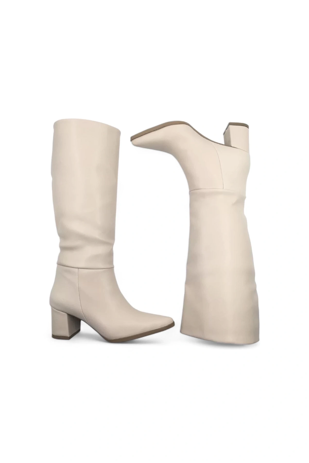 Elegia Bej Suni Deri Rahat Kadın Topuklu Çizme