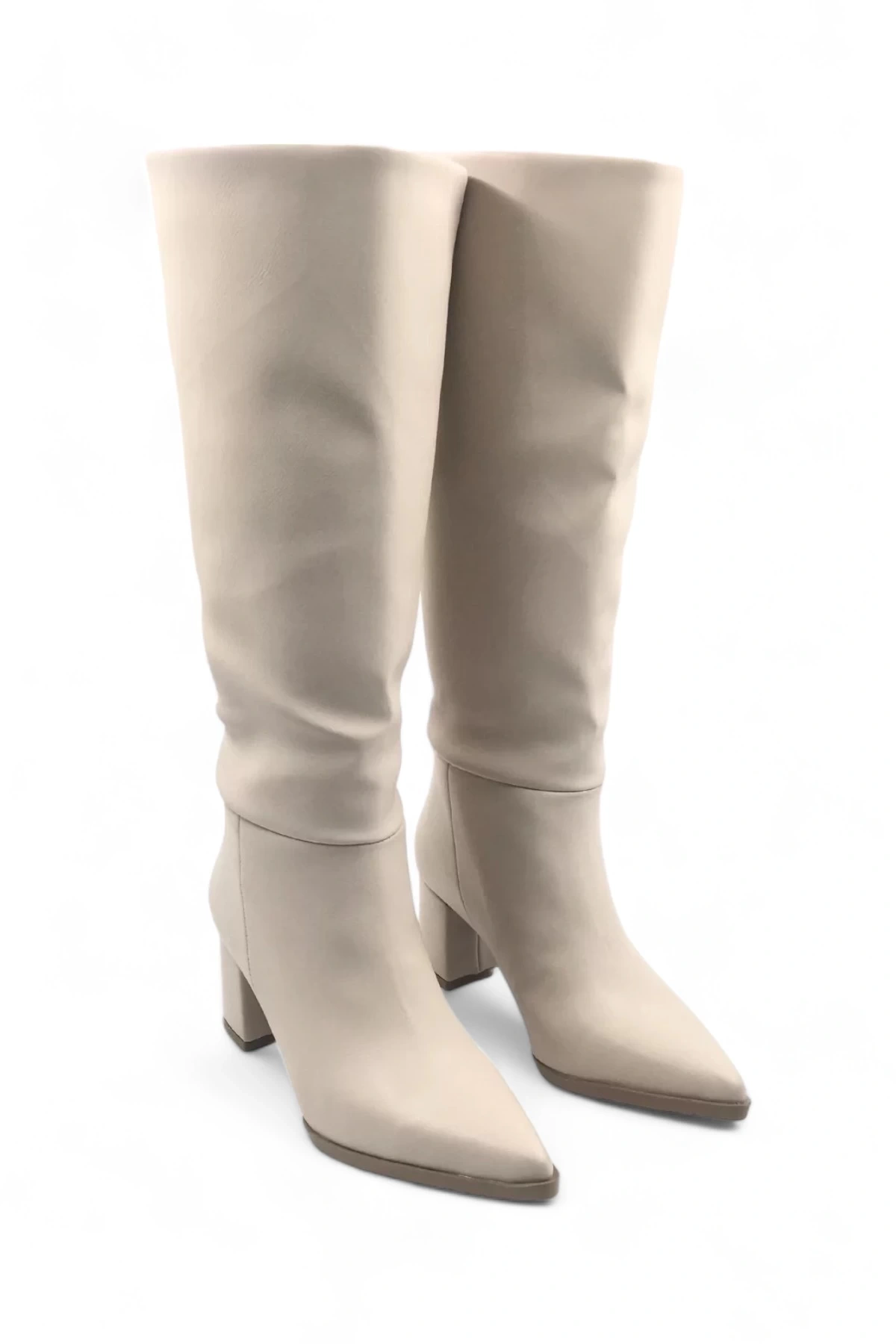Elegia Bej Suni Deri Rahat Kadın Topuklu Çizme
