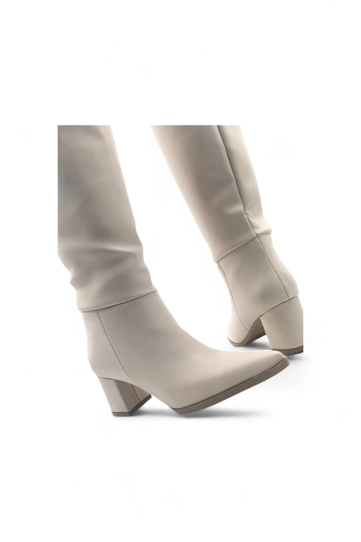 Elegia Bej Suni Deri Rahat Kadın Topuklu Çizme