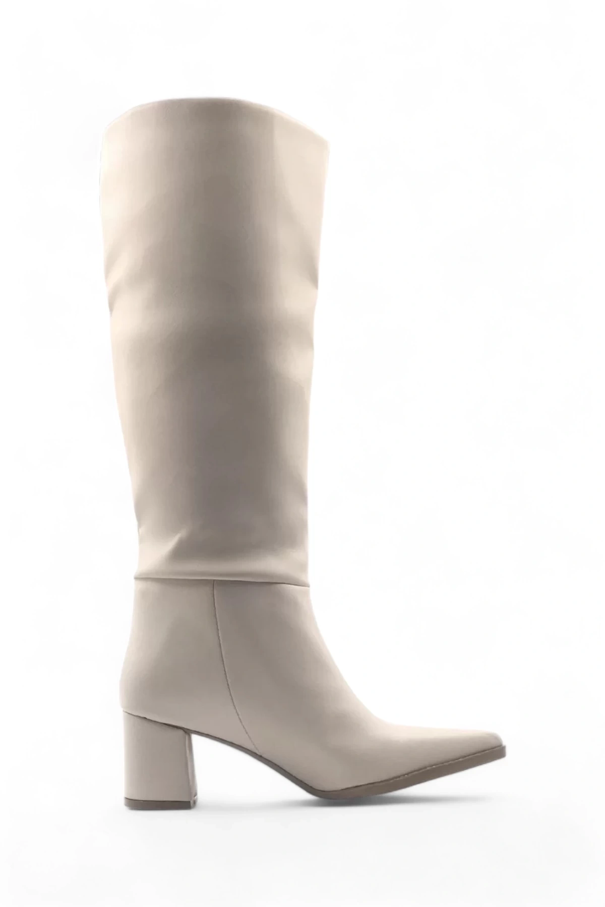 Elegia Bej Suni Deri Rahat Kadın Topuklu Çizme