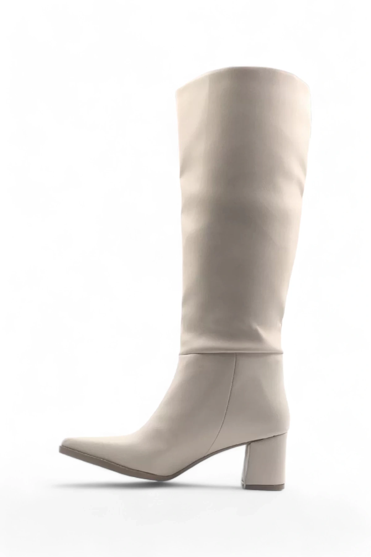 Elegia Bej Suni Deri Rahat Kadın Topuklu Çizme