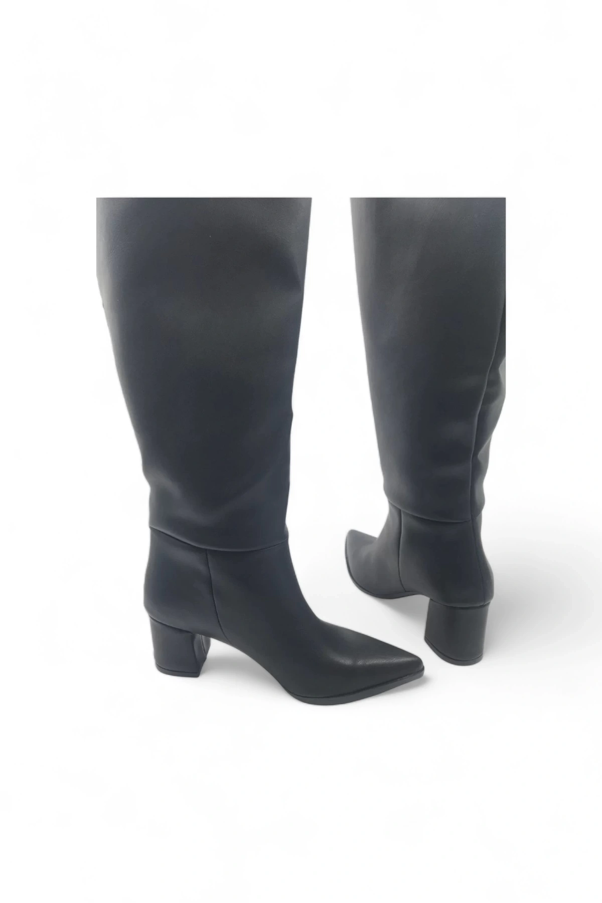Elegia Siyah Suni Deri Rahat Kadın Topuklu Çizme