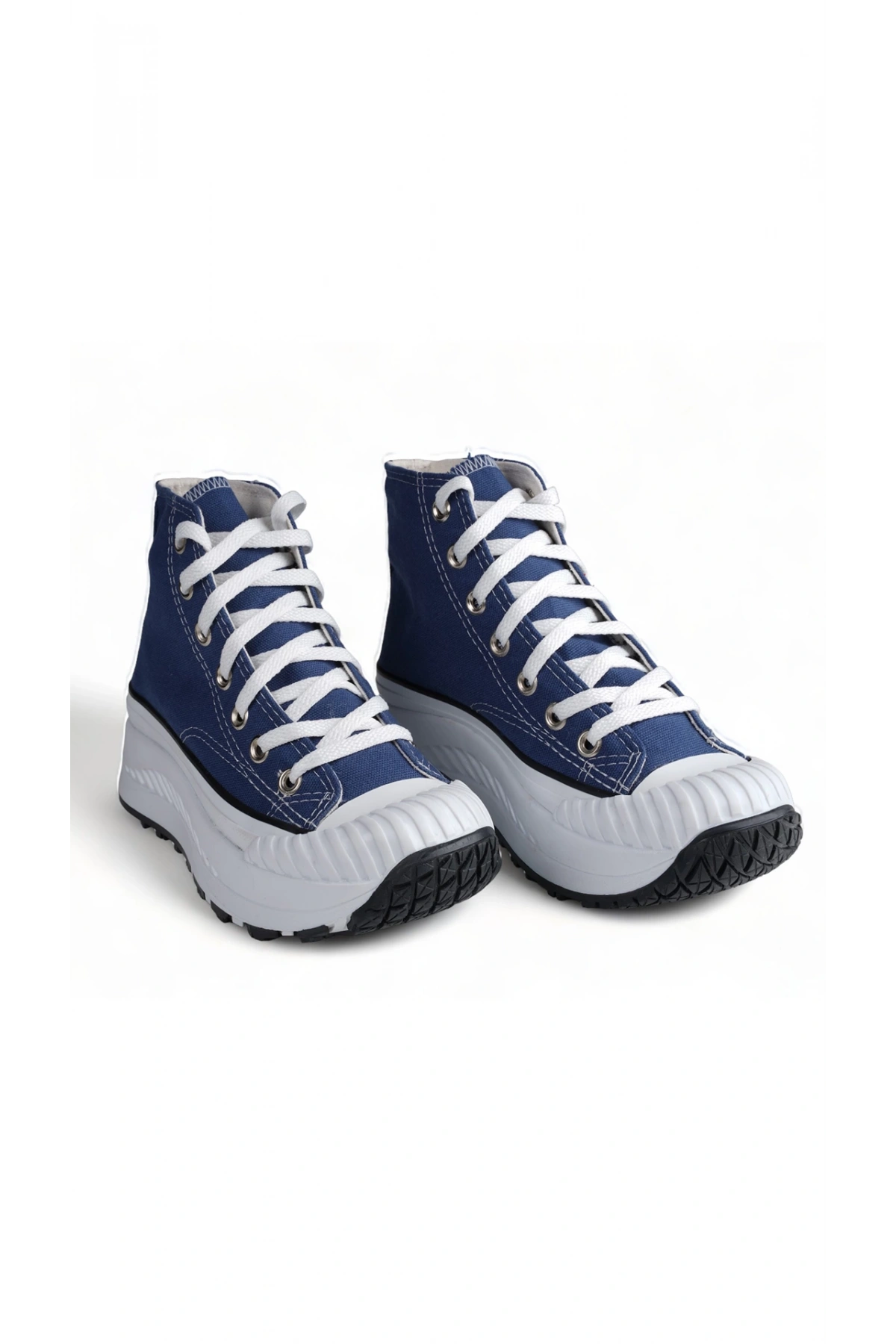 Elixia Lacivert Kalın Tabanlı Boğazlı Uzun Keten Spor Ayakkabı