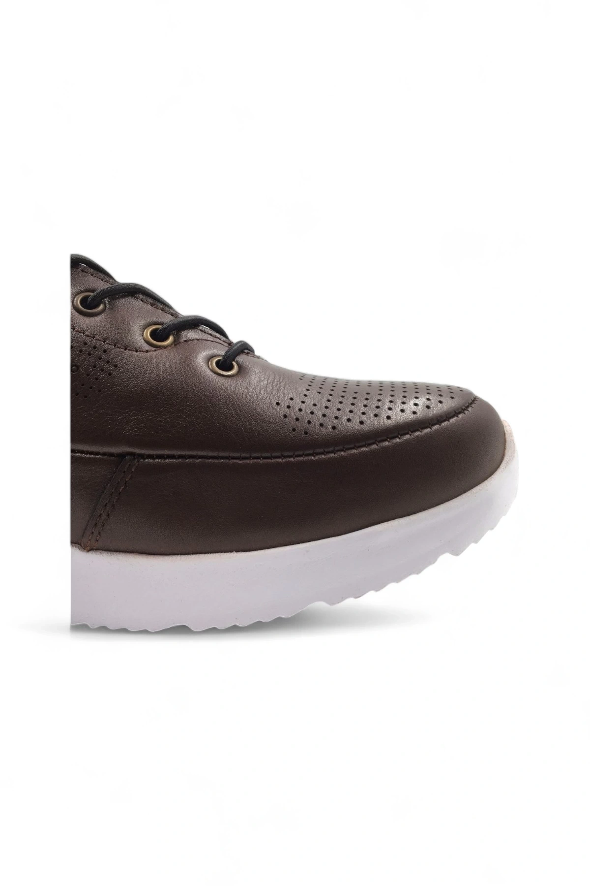 Embur Kahverengi Hakiki Deri Bağcıklı Sneaker Spor Ayakkabı