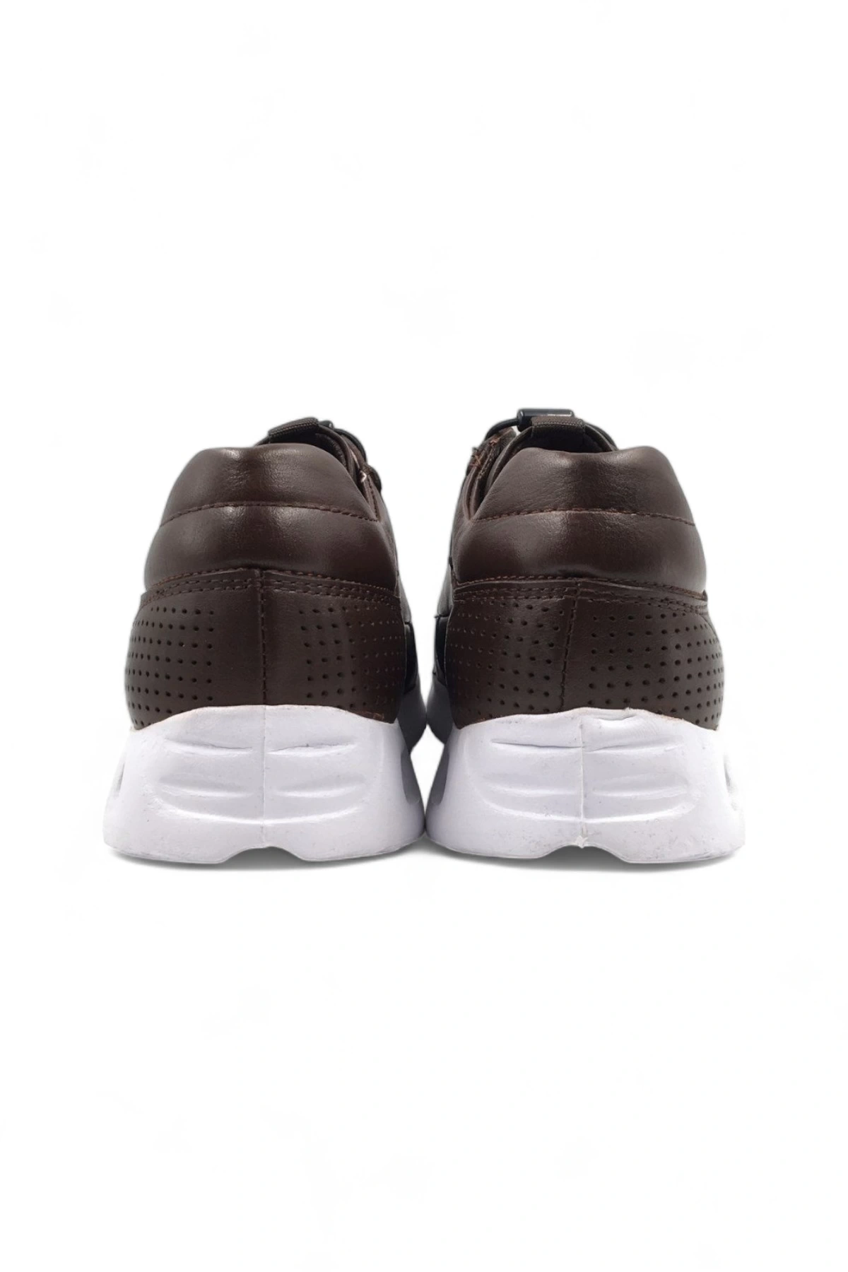 Embur Kahverengi Hakiki Deri Bağcıklı Sneaker Spor Ayakkabı