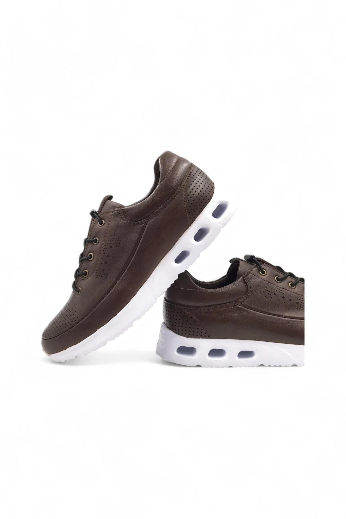 Embur Kahverengi Hakiki Deri Bağcıklı Sneaker Spor Ayakkabı