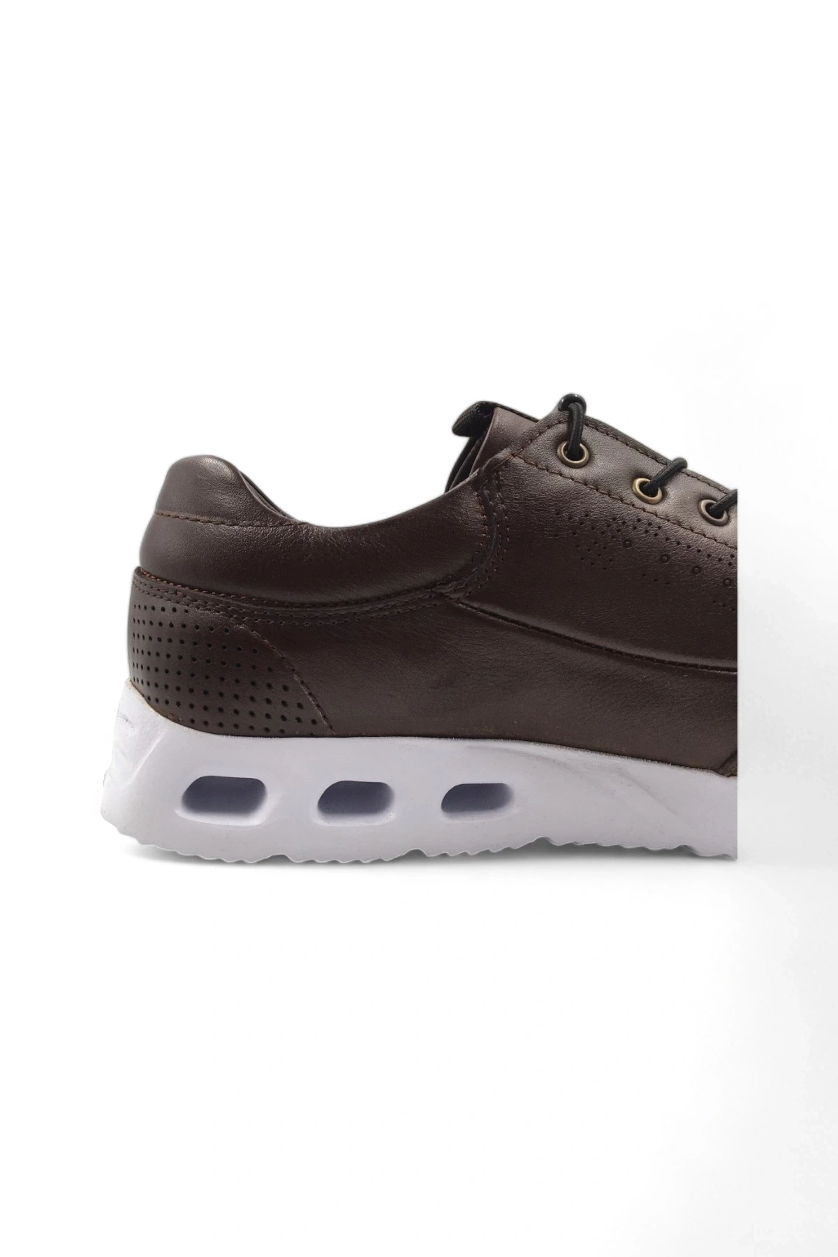 Embur Kahverengi Hakiki Deri Bağcıklı Sneaker Spor Ayakkabı