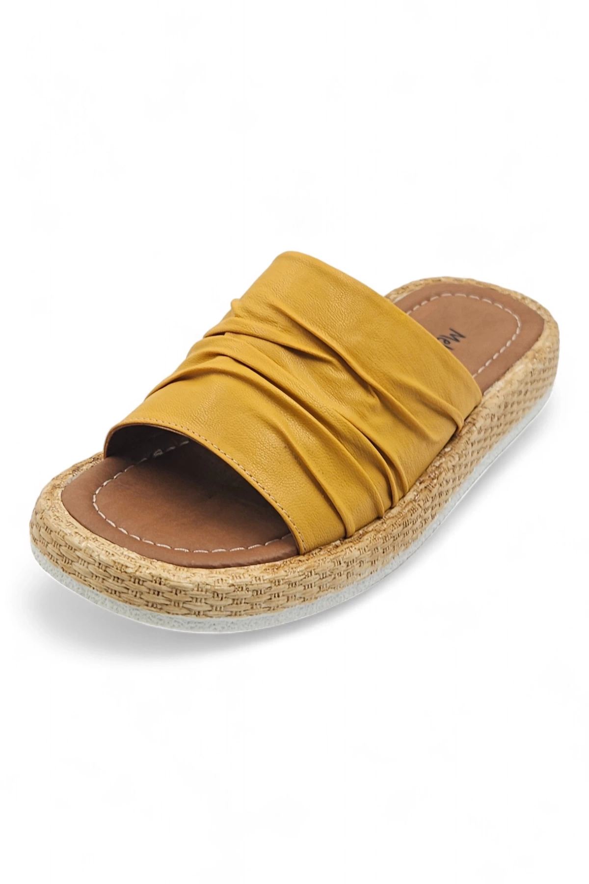 Estiva Sarı Bohem Tarzı Etnik Kadın Hasır Taban Yazlık Günlük Terlik