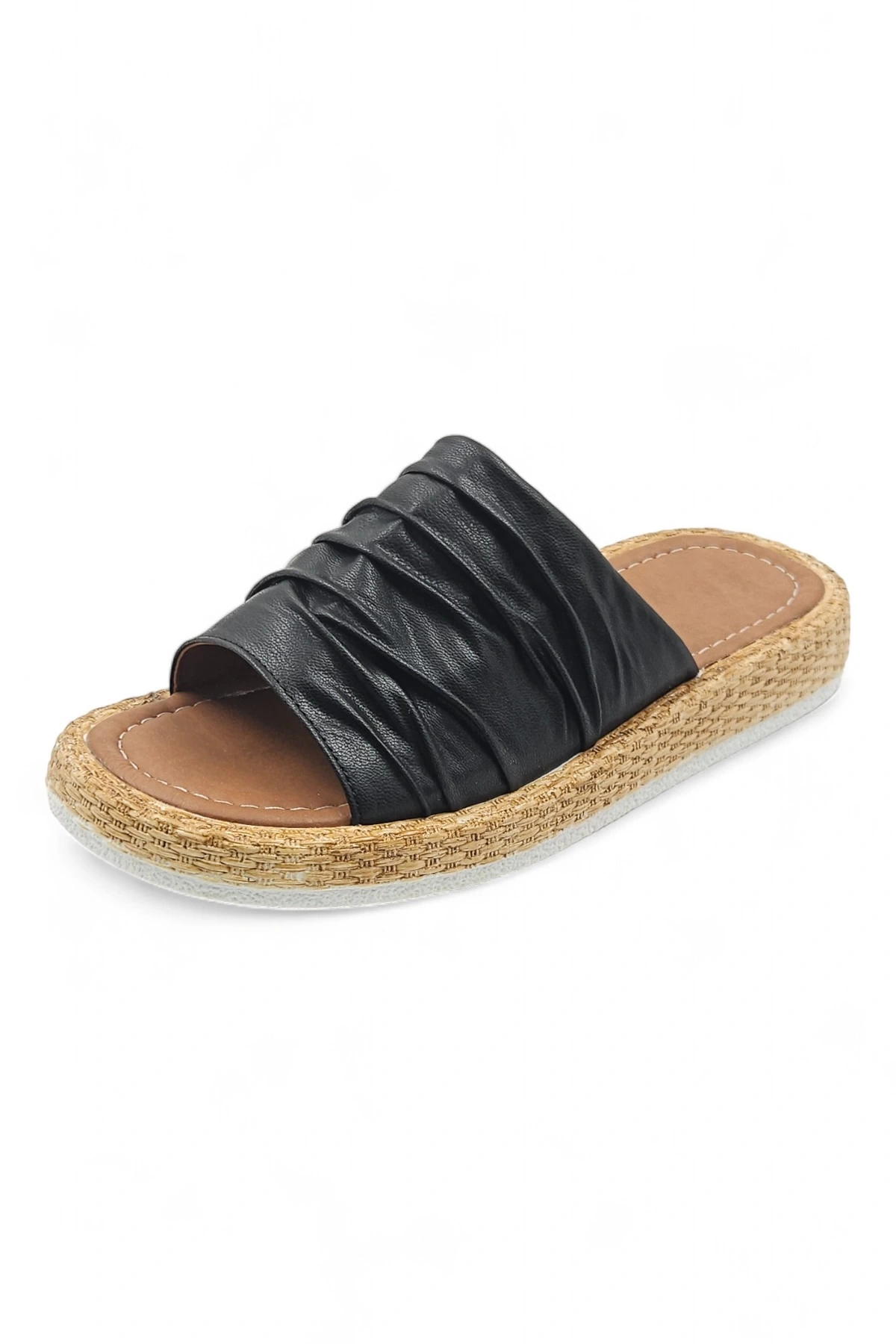 Estiva Siyah Bohem Tarzı Etnik Kadın Hasır Taban Yazlık Günlük Terlik