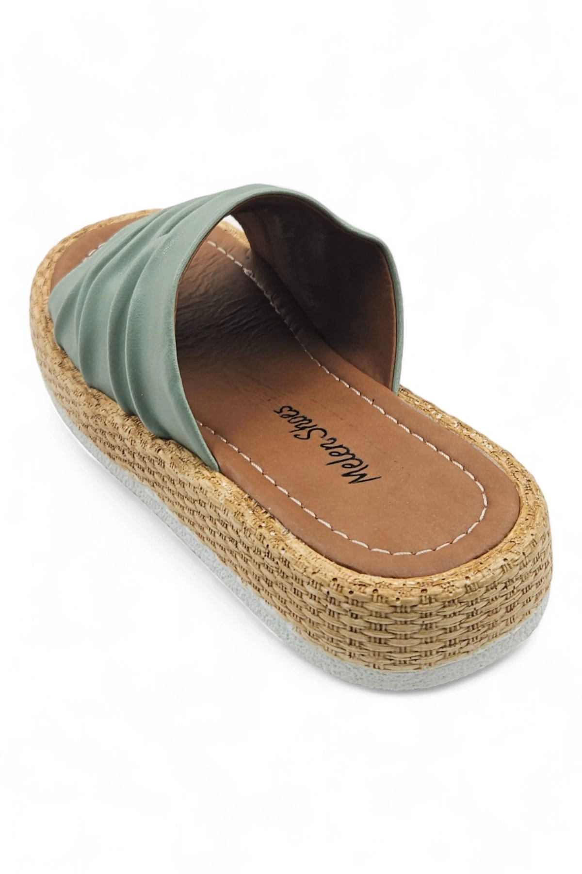 Estiva Yeşil Bohem Tarzı Etnik Kadın Hasır Taban Yazlık Günlük Terlik