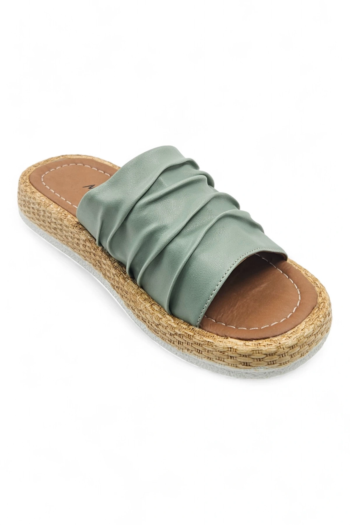 Estiva Yeşil Bohem Tarzı Etnik Kadın Hasır Taban Yazlık Günlük Terlik