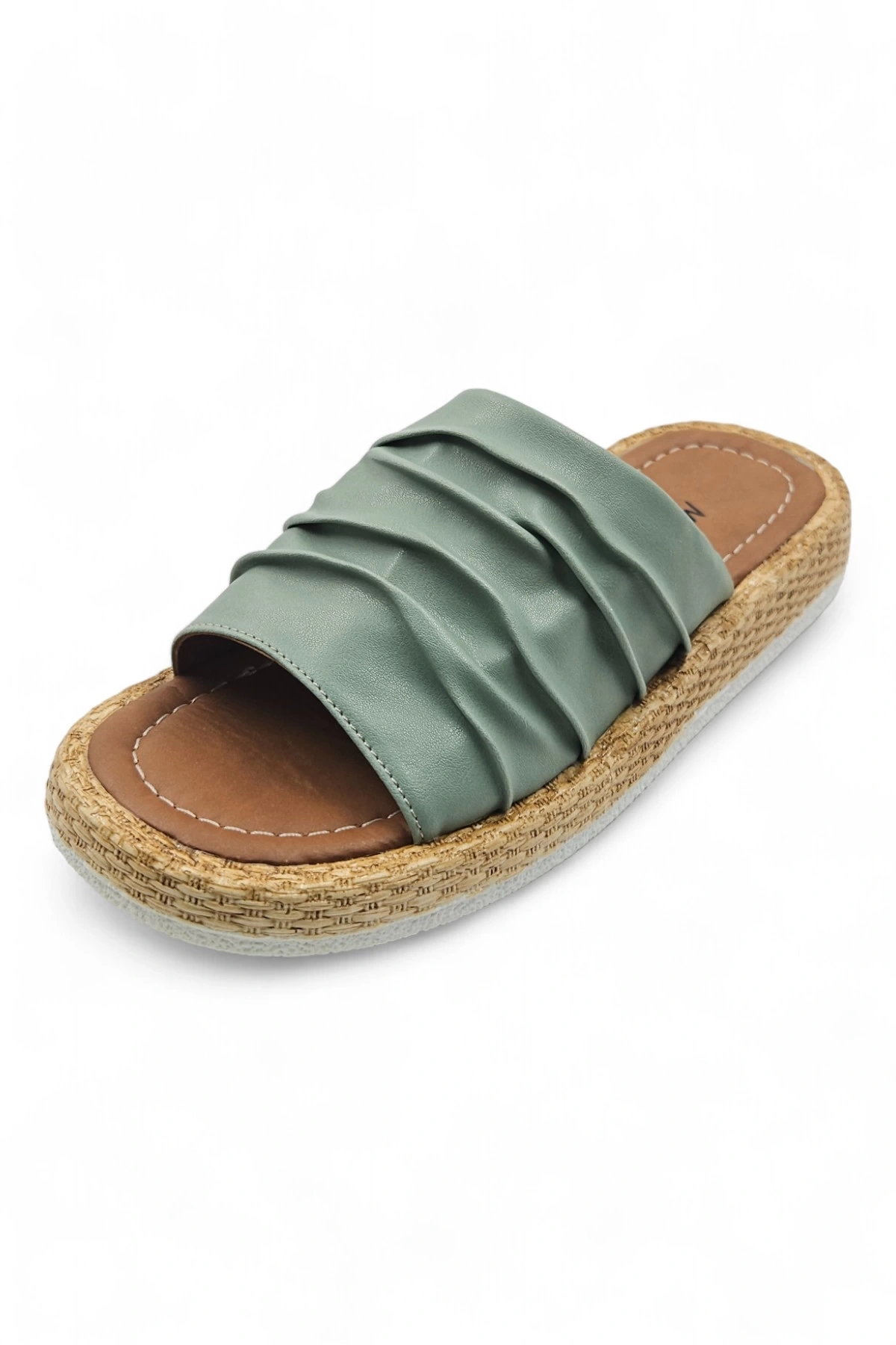 Estiva Yeşil Bohem Tarzı Etnik Kadın Hasır Taban Yazlık Günlük Terlik