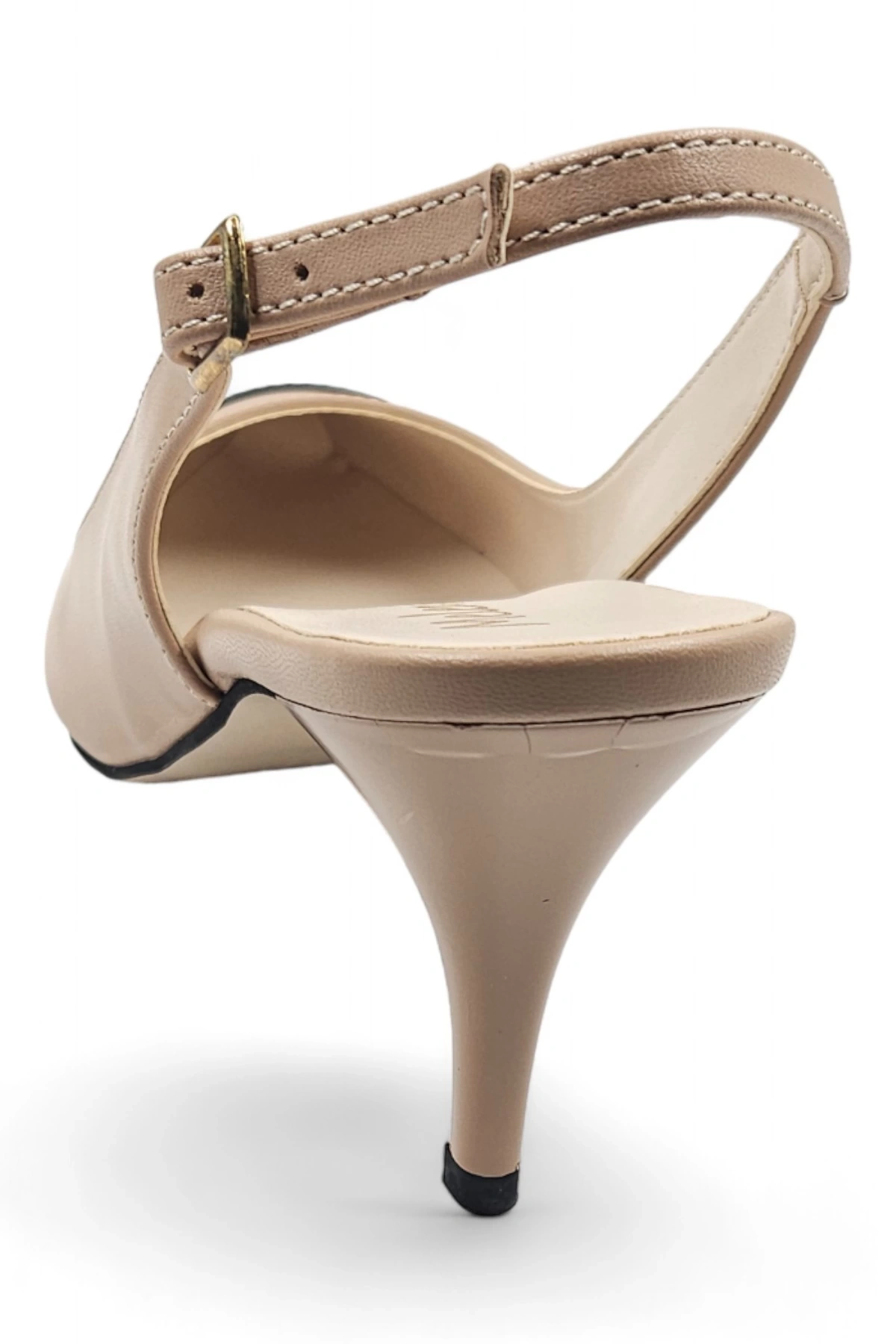 Glamora Bej Siyah Kadın Rahat Kısa Stiletto Topuklu Ayakkabı