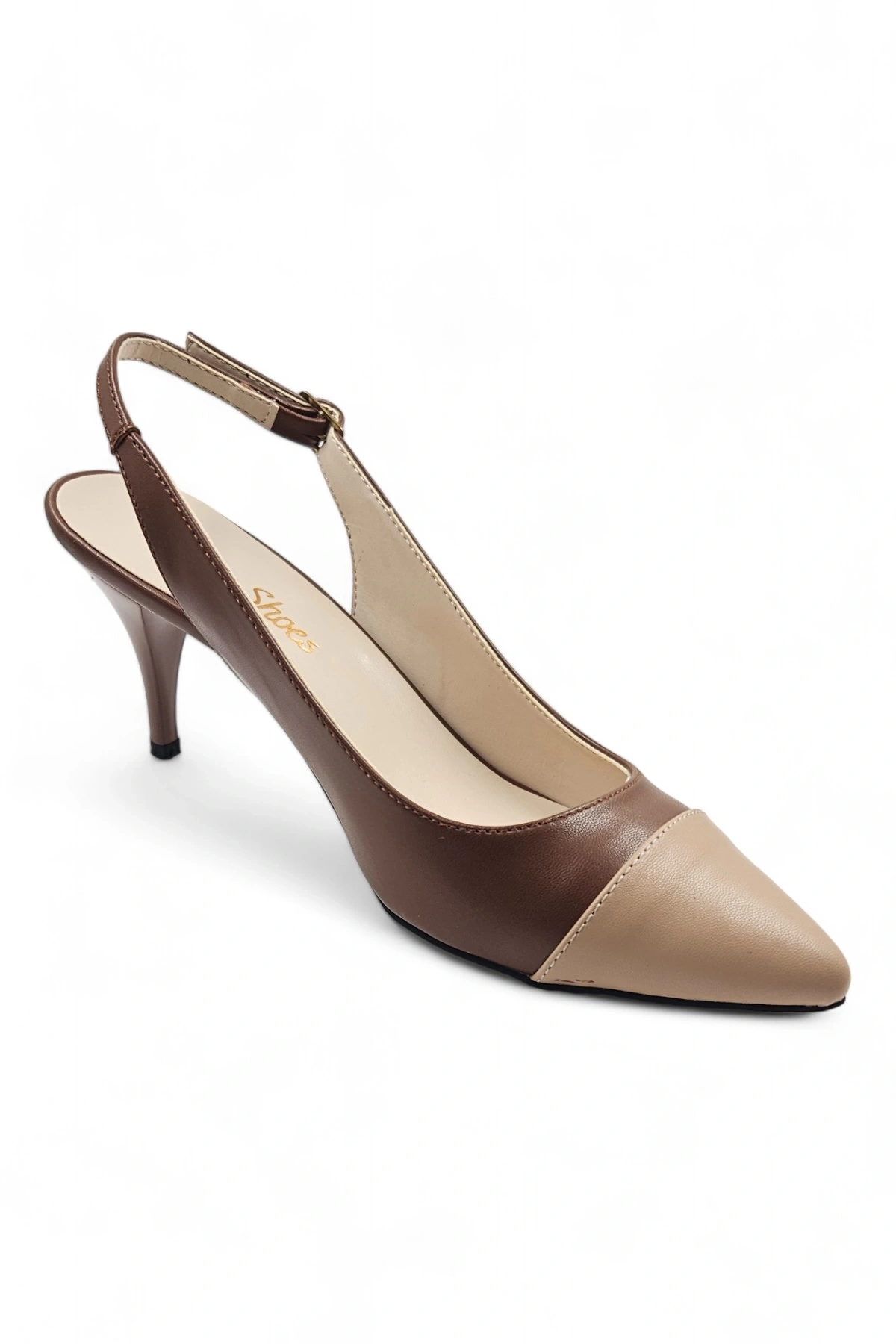 Glamora Kahve Bej Kadın Rahat Kısa Stiletto Topuklu Ayakkabı