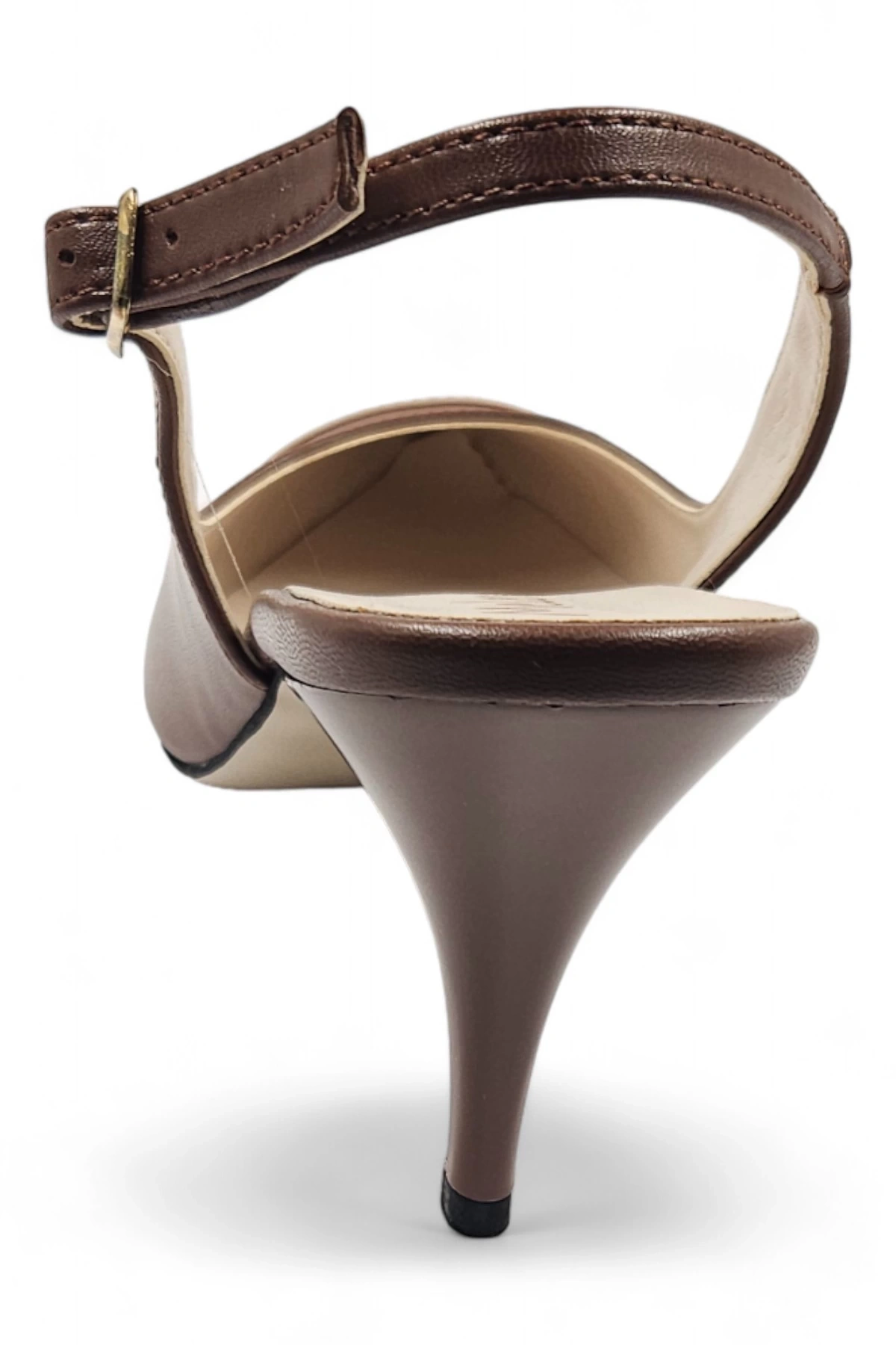 Glamora Kahve Bej Kadın Rahat Kısa Stiletto Topuklu Ayakkabı