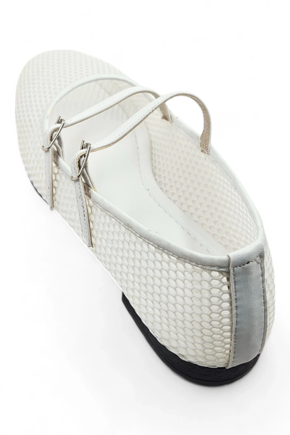 Hive Beyaz Petek File Çift Tokalı Kadın Babet Ayakkabı
