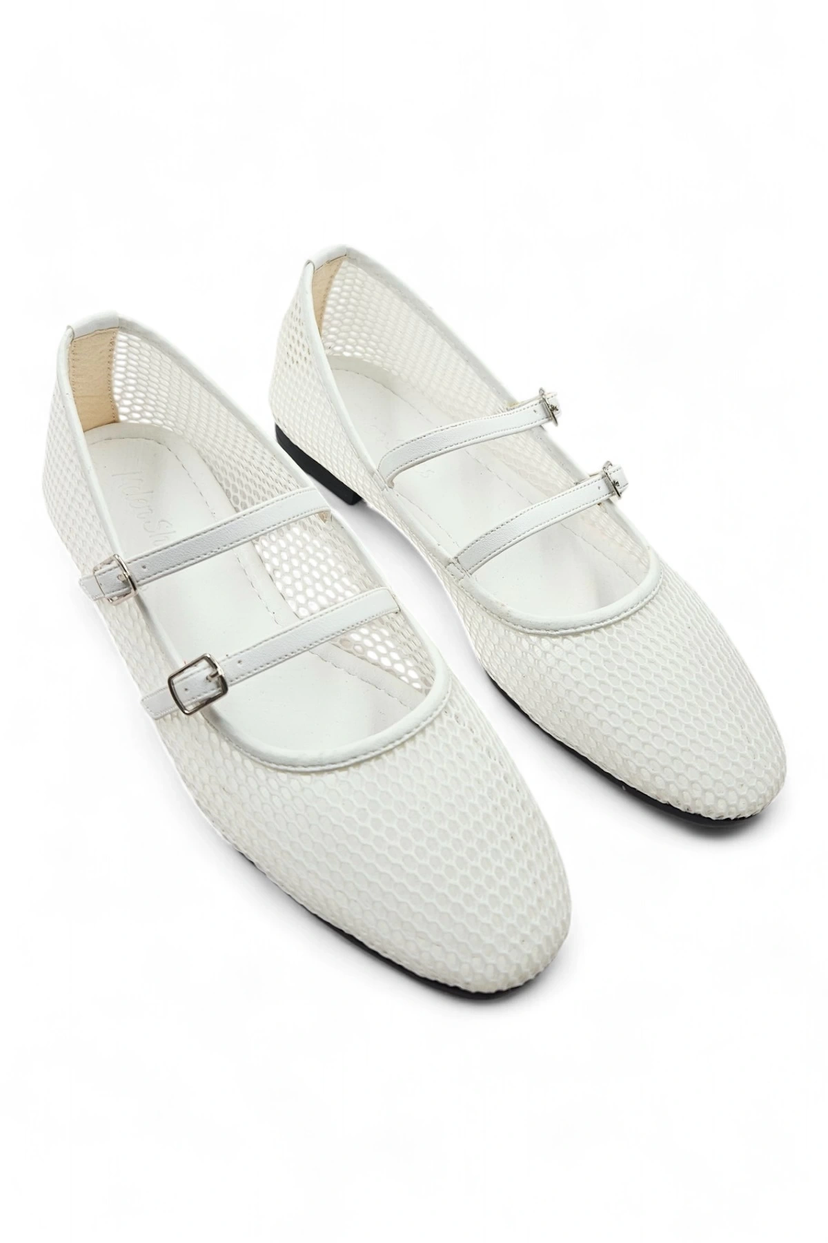 Hive Beyaz Petek File Çift Tokalı Kadın Babet Ayakkabı