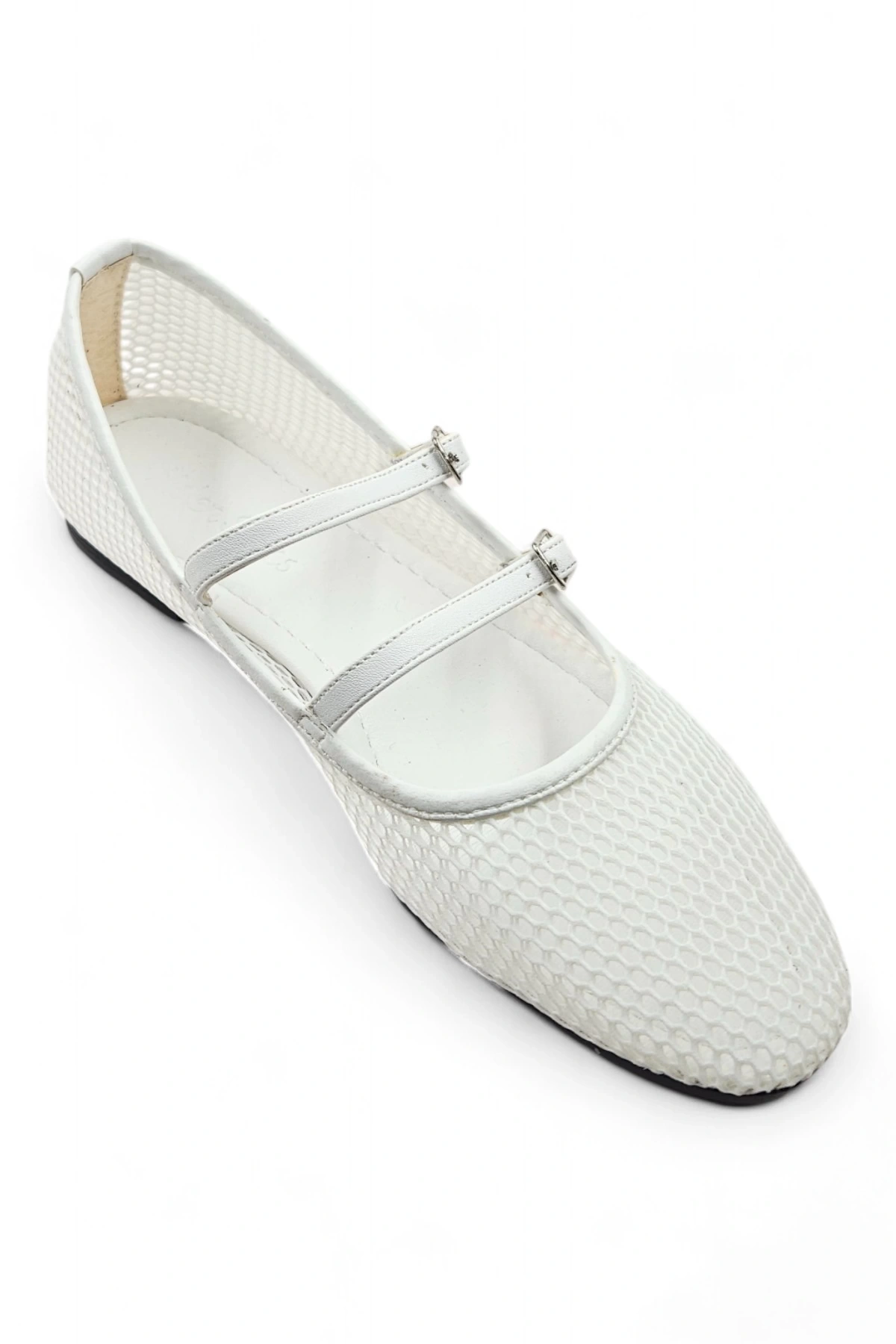 Hive Beyaz Petek File Çift Tokalı Kadın Babet Ayakkabı