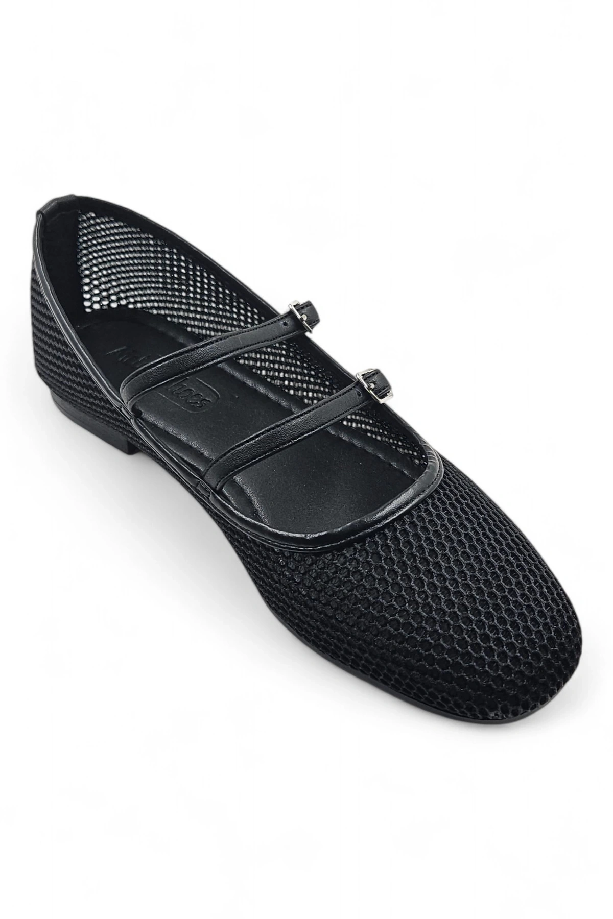 Hive Siyah Petek File Çift Tokalı Kadın Babet Ayakkabı