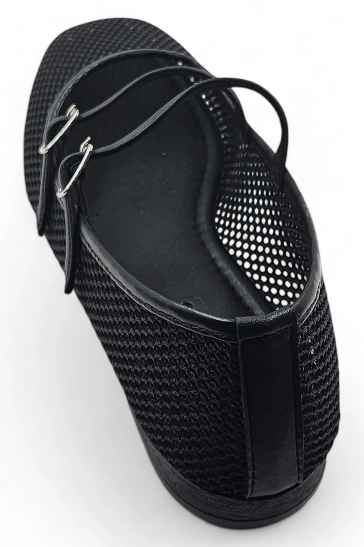 Hive Siyah Petek File Çift Tokalı Kadın Babet Ayakkabı