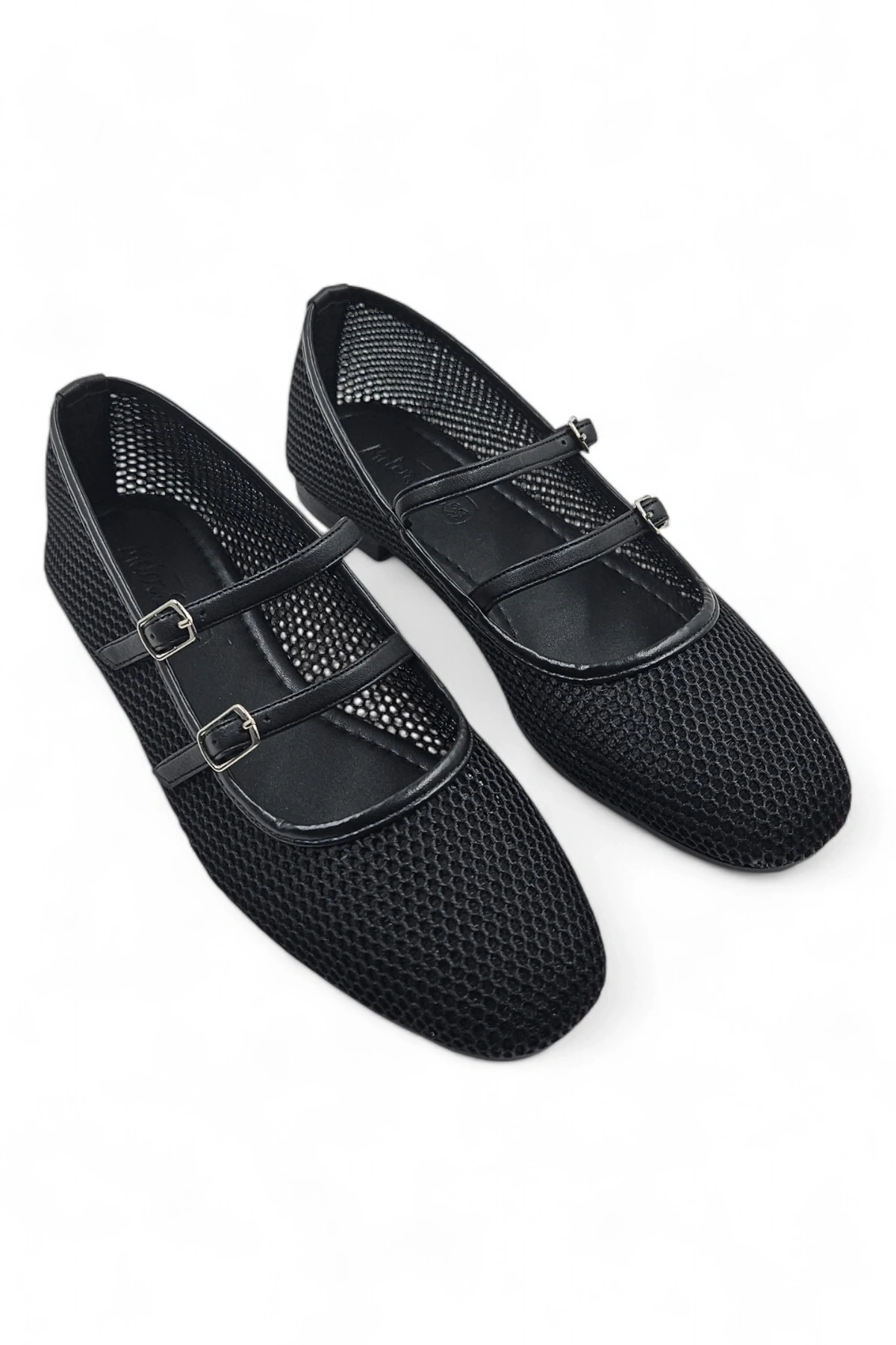 Hive Siyah Petek File Çift Tokalı Kadın Babet Ayakkabı