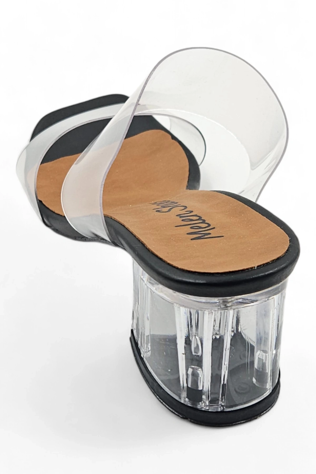 Hyaline Siyah Kadın Şeffaf Bantlı Kare Burun Topuklu Terlik