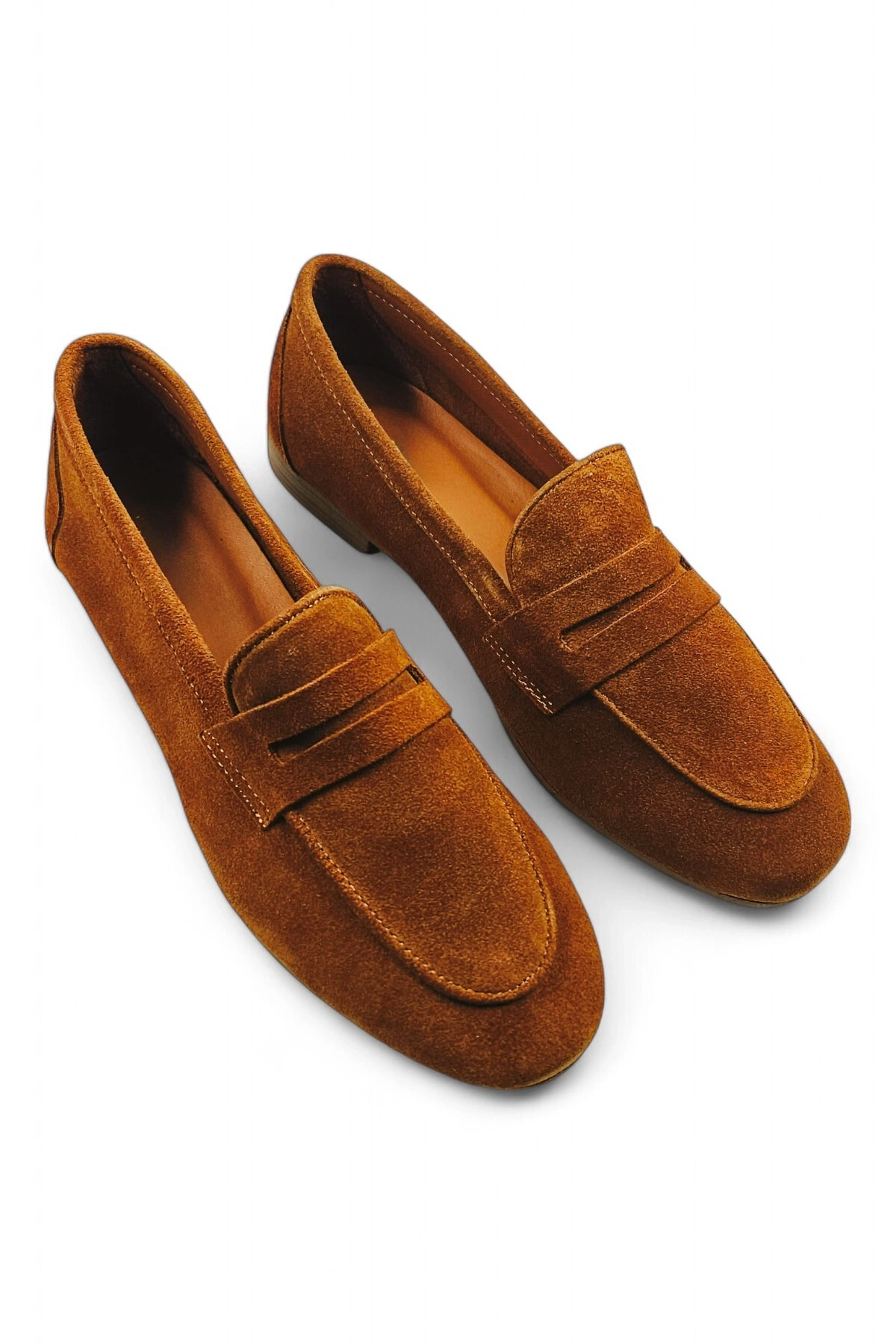 Lily Taba Hakiki Deri Süet Kadın Makosen Loafer Ayakkabı