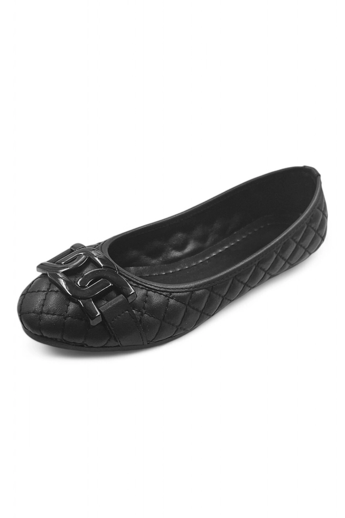 Luna Siyah Suni Deri Kadın Babet Ayakkabı