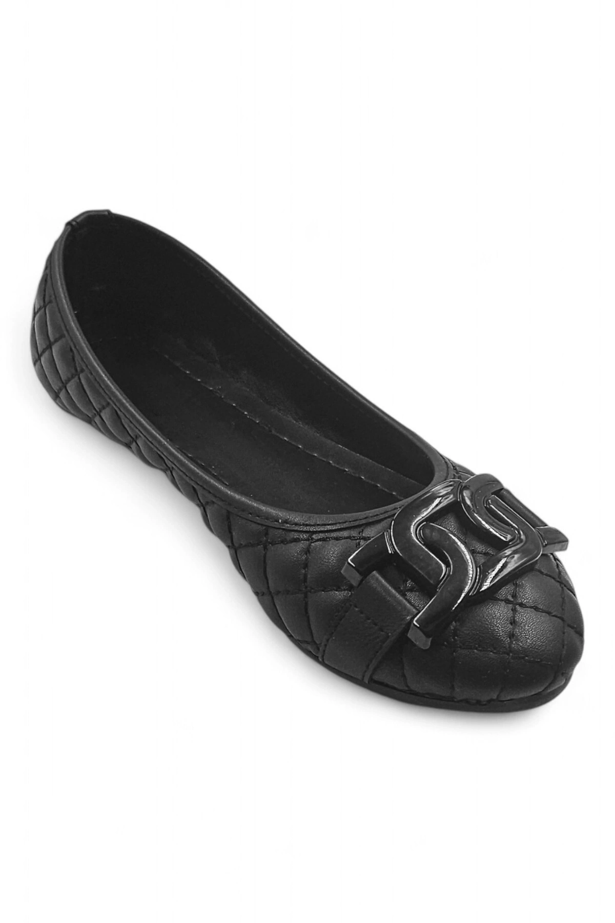 Luna Siyah Suni Deri Kadın Babet Ayakkabı