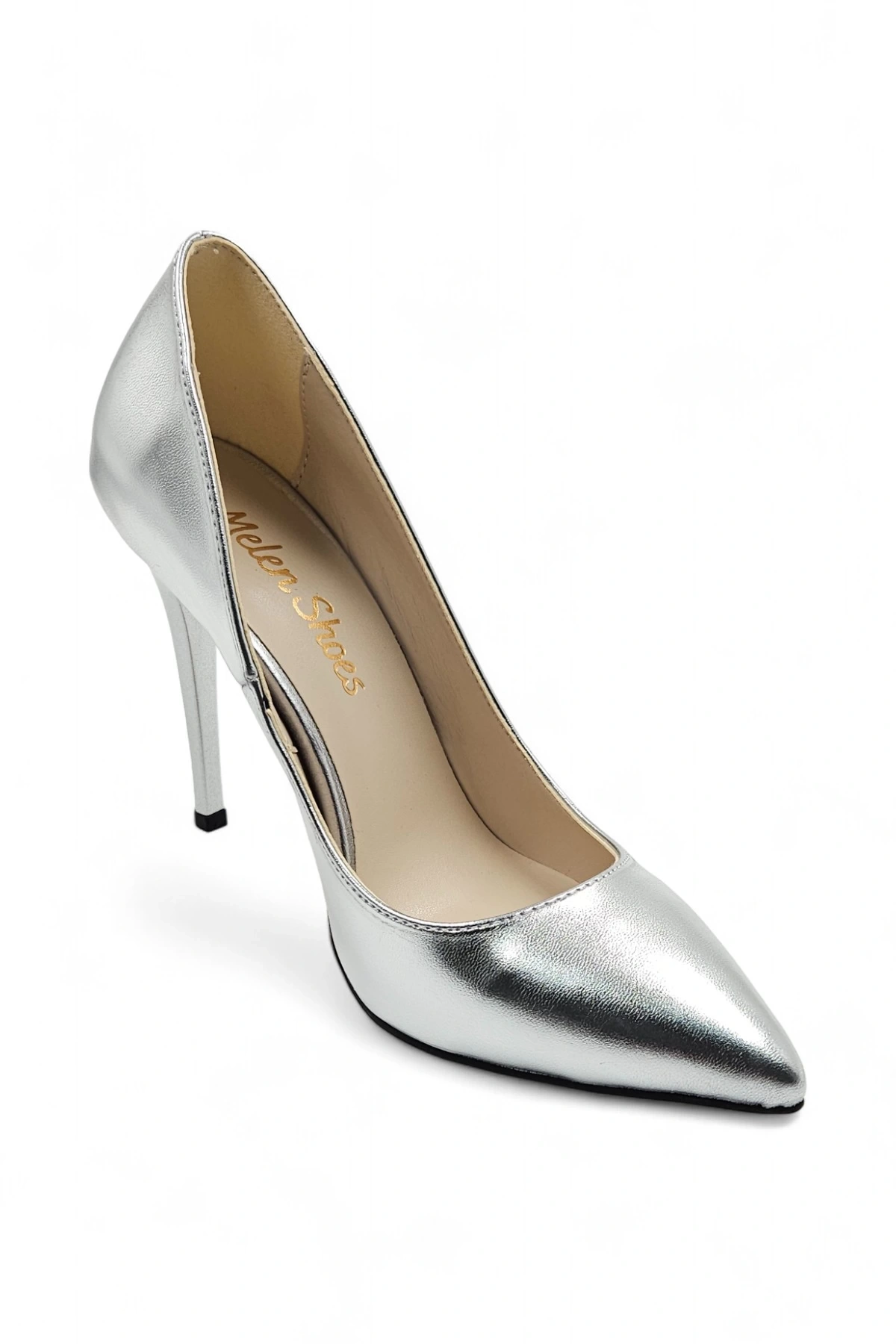 Luxuria Gümüş Parlak Rahat Yüksek Stiletto 10 Cm Topuklu Ayakkabı