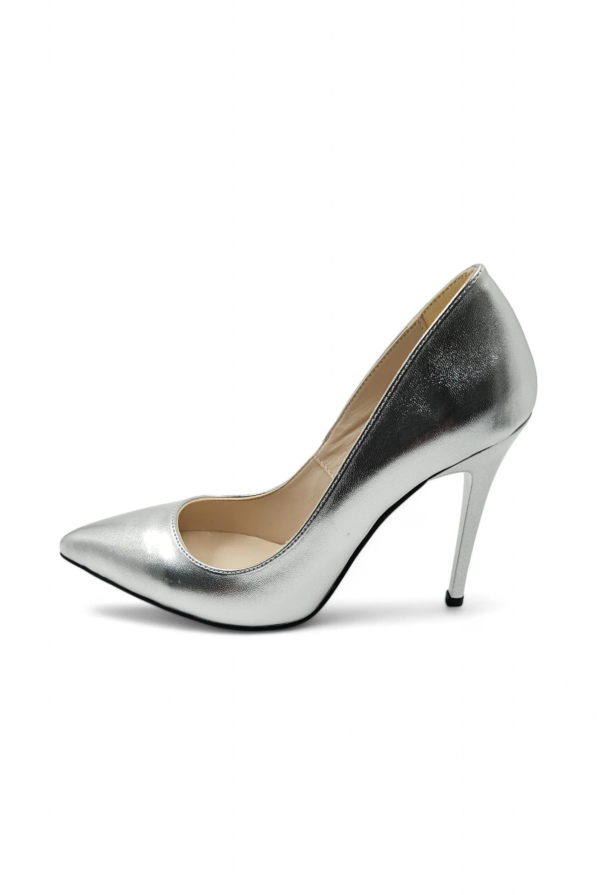 Luxuria Gümüş Parlak Rahat Yüksek Stiletto 10 Cm Topuklu Ayakkabı