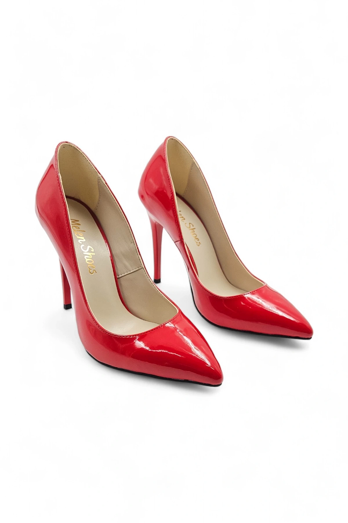 Luxuria Kırmızı Parlak Rahat Yüksek Stiletto 10 Cm Topuklu Ayakkabı