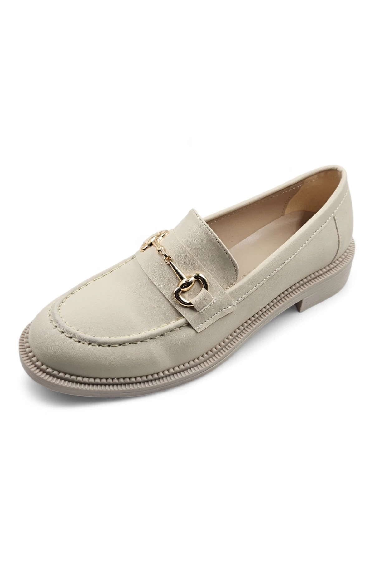 Mirth Bej Loafer Toka Detaylı Mat Makosen Kadın Loafer Ayakkabı