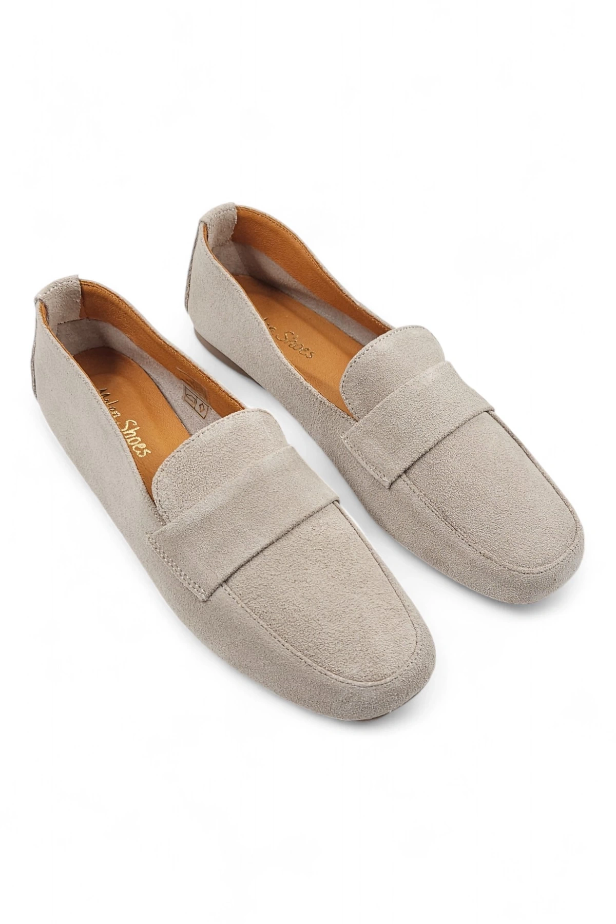 Ophelia Bej Hakiki Deri Kadın Süet Babet Ayakkabı