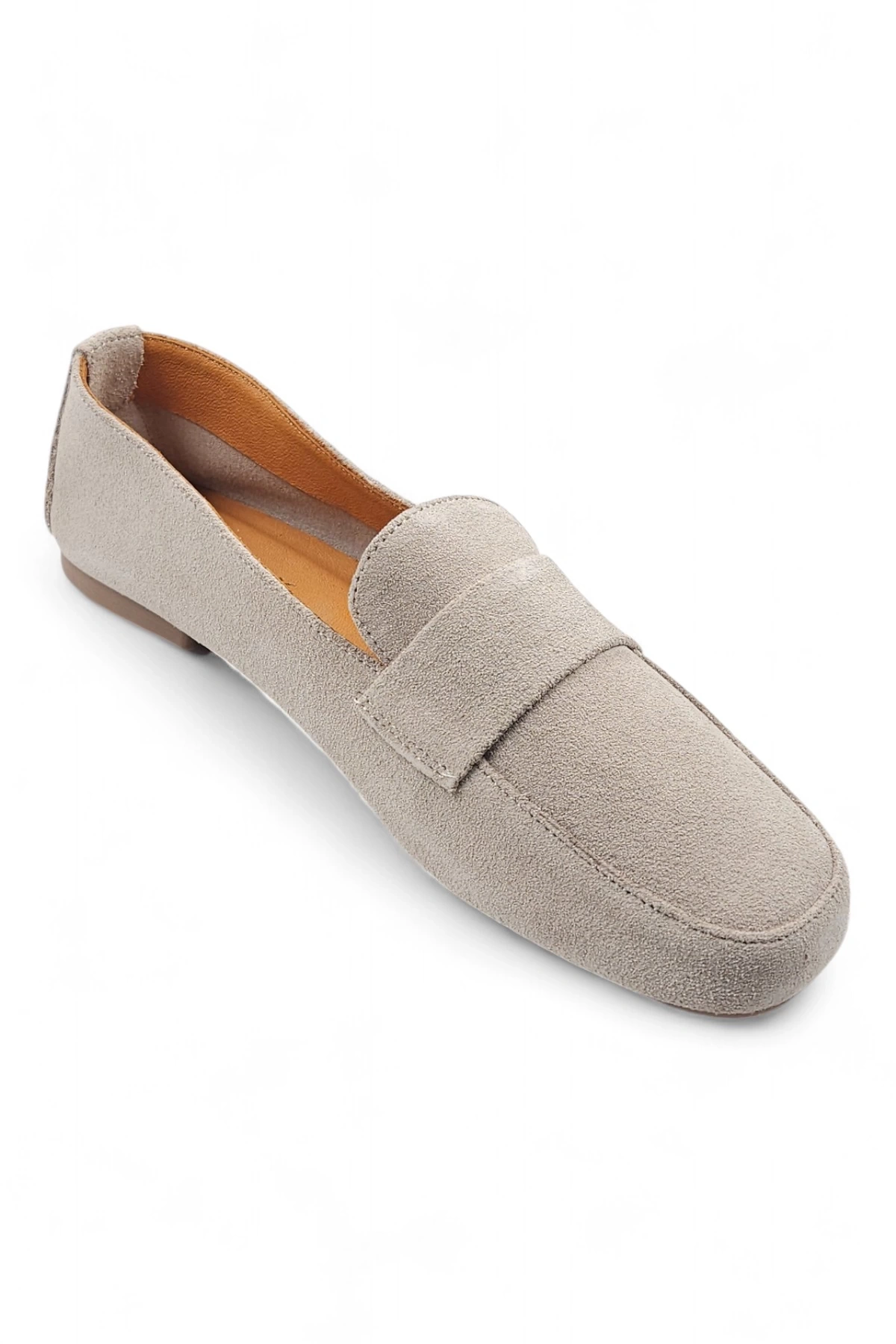 Ophelia Bej Hakiki Deri Kadın Süet Babet Ayakkabı