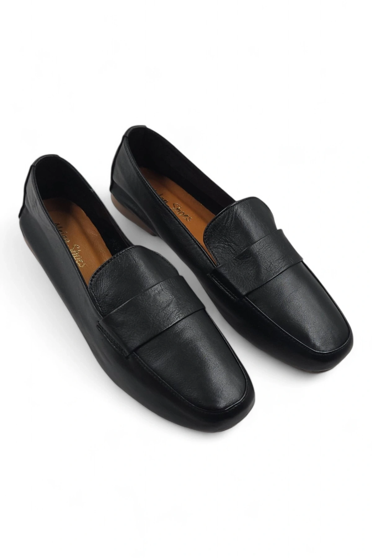 Ophelia Siyah Hakiki Deri Kadın Babet Ayakkabı