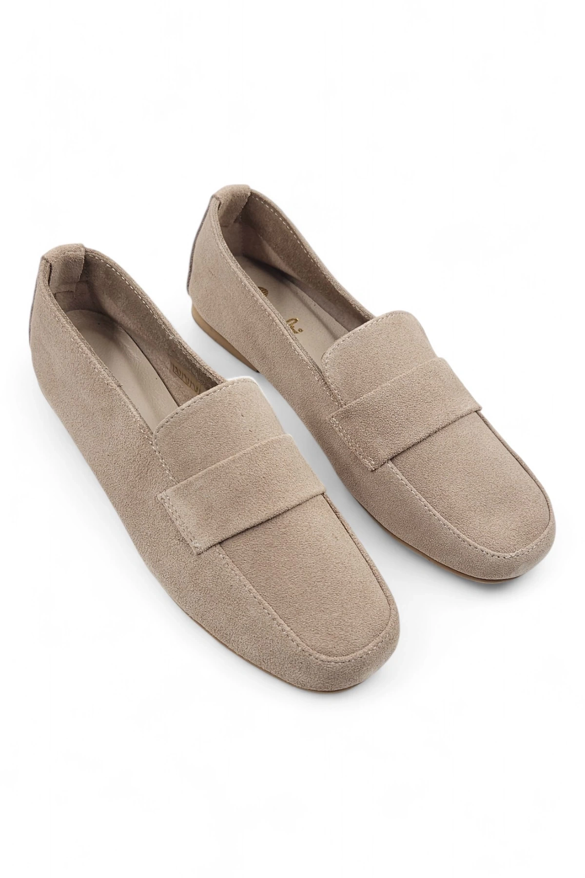 Ophelia Vizon Hakiki Deri Kadın Süet Babet Ayakkabı