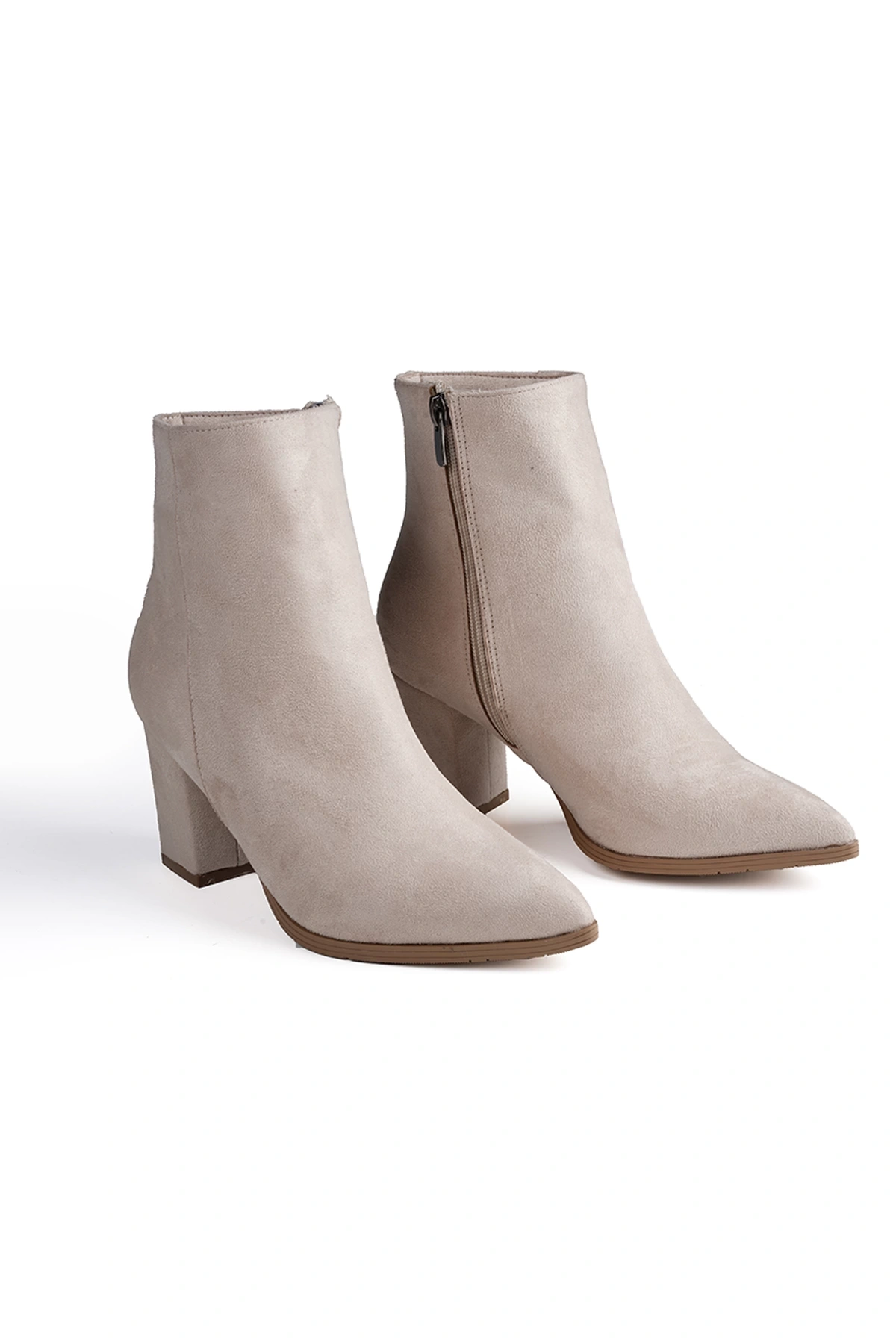 Posh Bej Süet Şık Ve Zarif Kadın Topuklu Bot