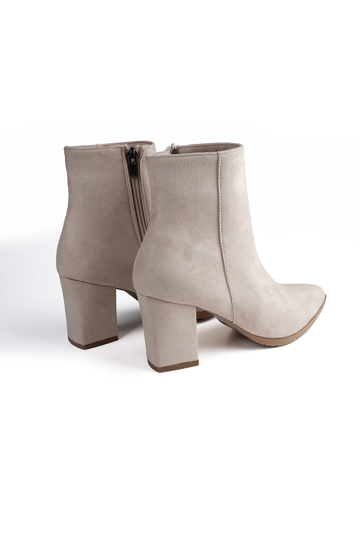Posh Bej Süet Şık Ve Zarif Kadın Topuklu Bot