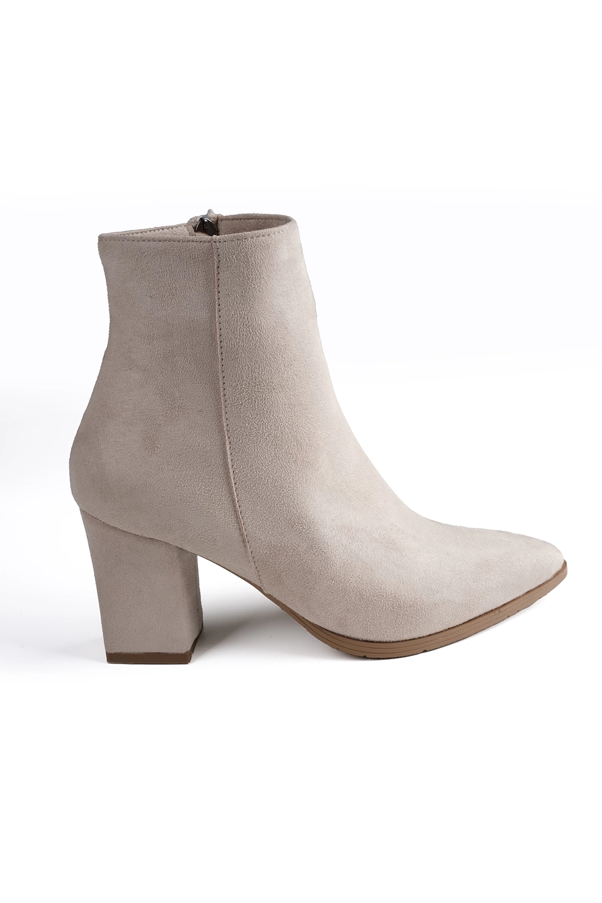 Posh Bej Süet Şık Ve Zarif Kadın Topuklu Bot