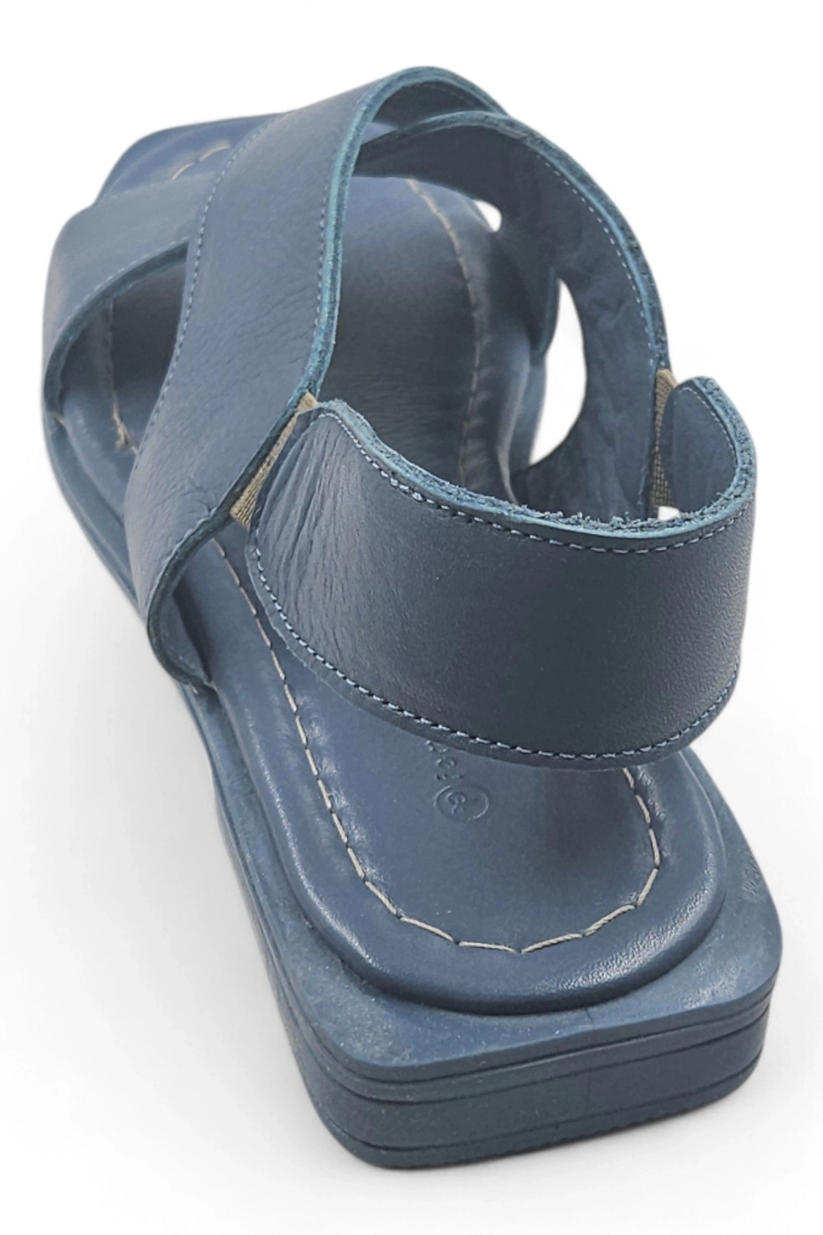 PureSole Mavi Hakiki Deri Küt Burun Kadın Sandalet