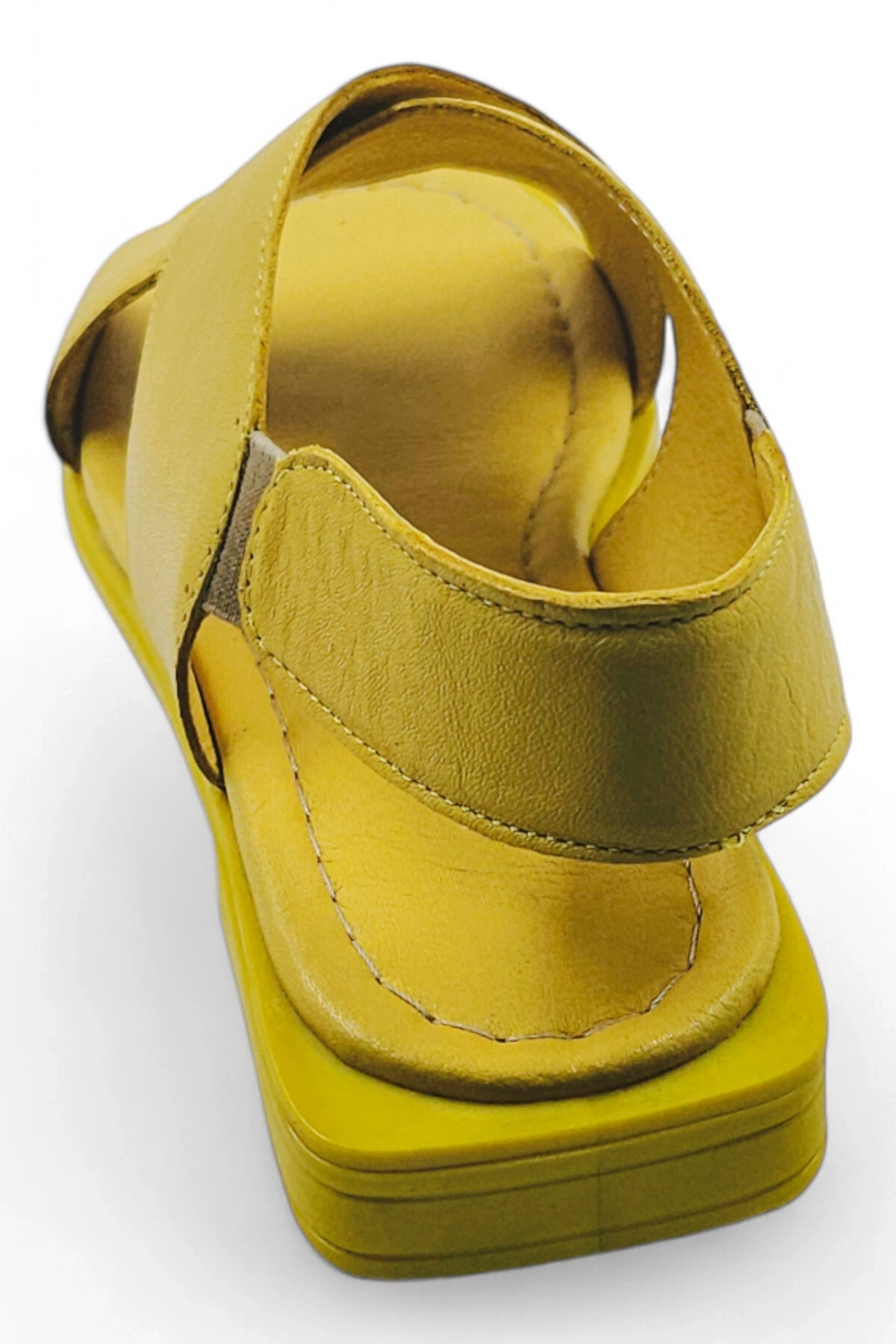 PureSole Sarı Hakiki Deri Küt Burun Kadın Sandalet